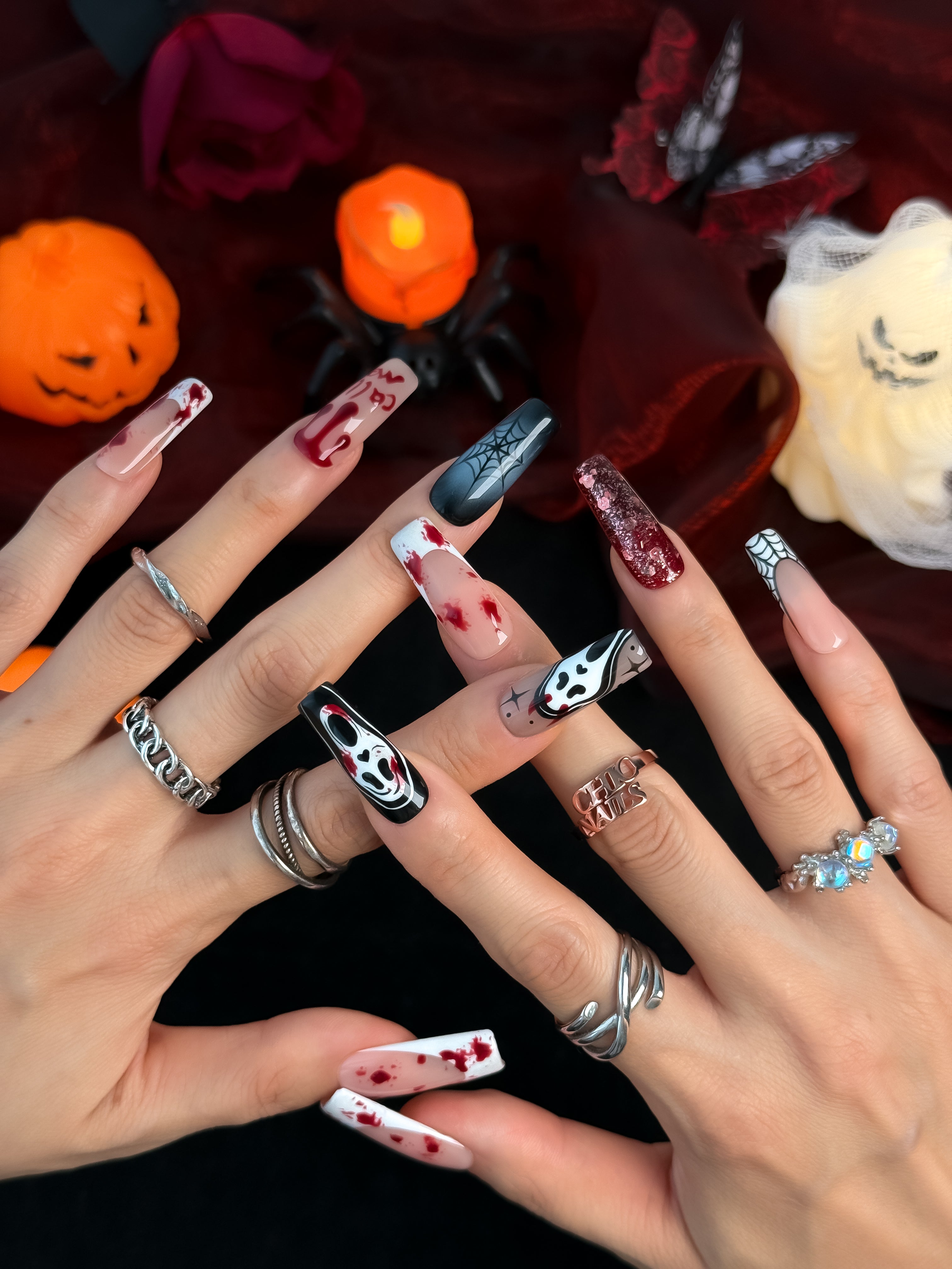 Midnight Scream Long Square Press On Nails
