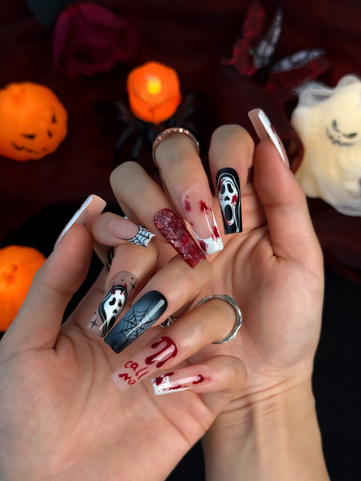 Midnight Scream Long Square Press On Nails