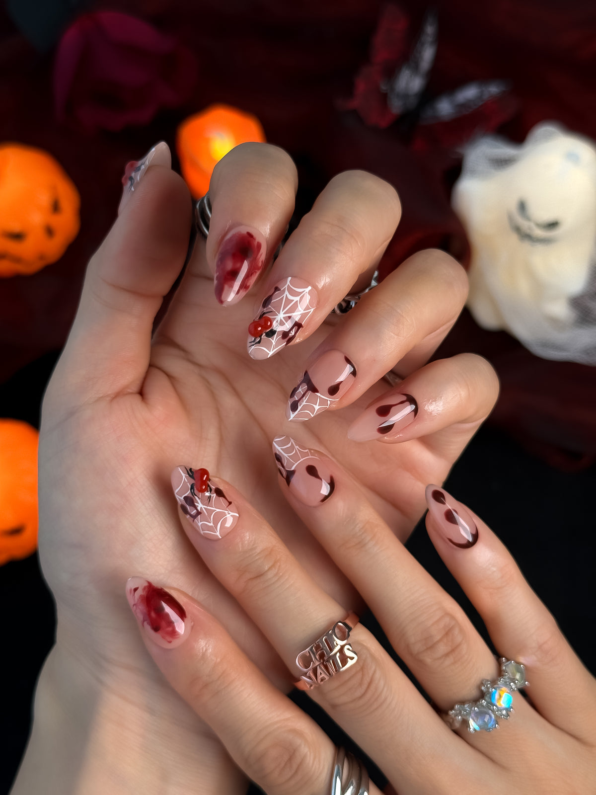 Cherry Web Short Almond Press On Nails