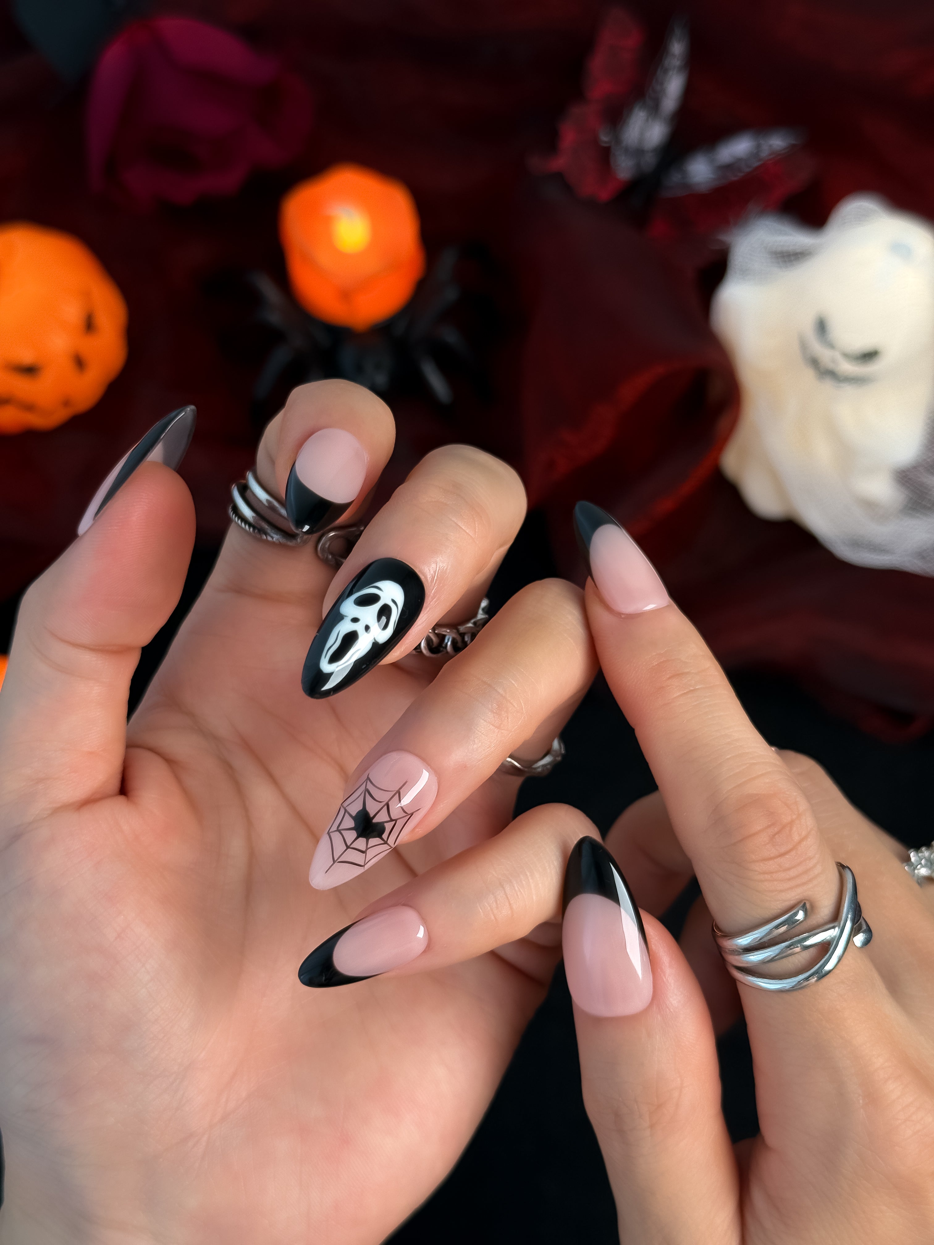 Midnight Veil Medium Almond Press On Nails