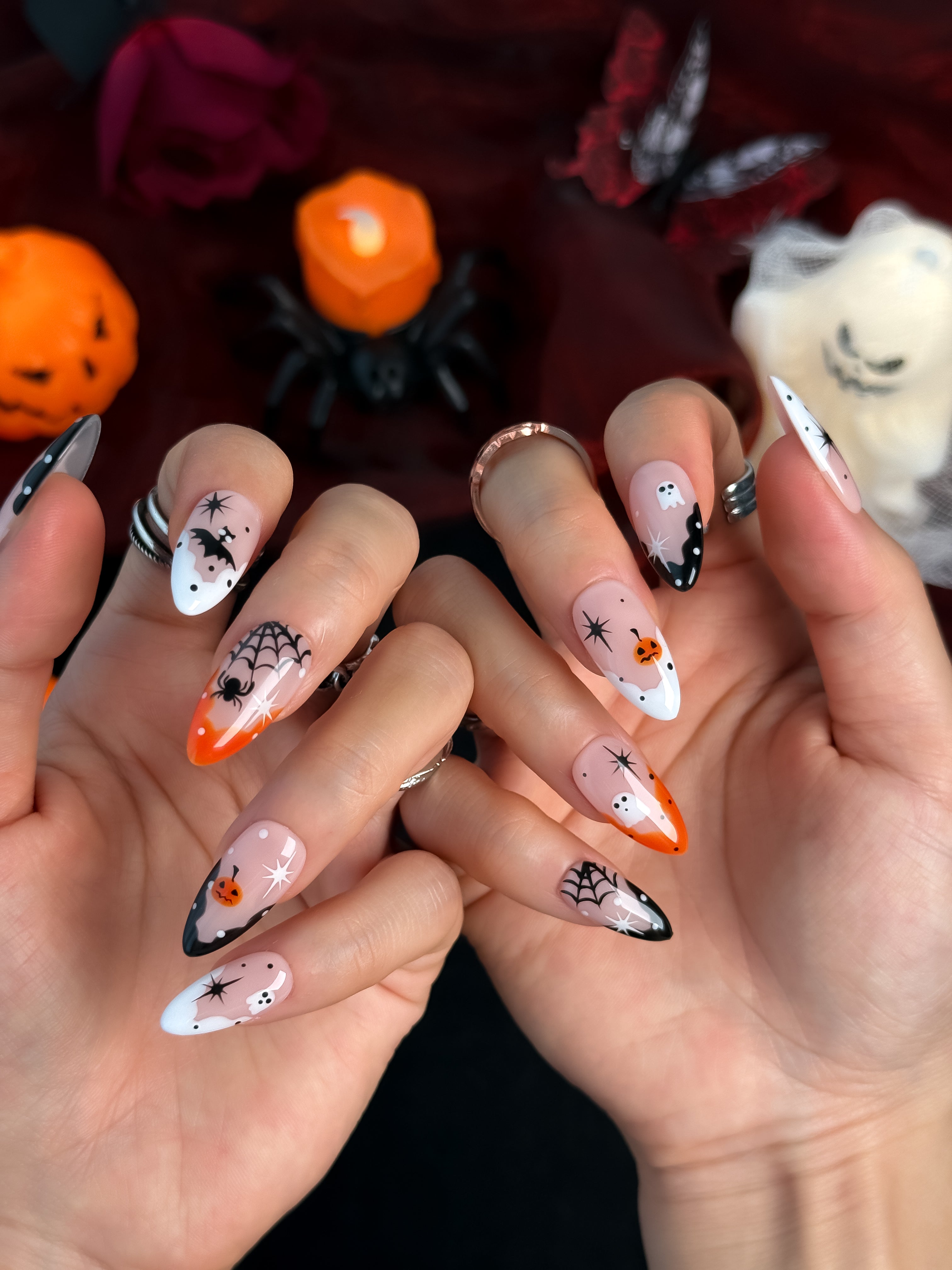 Spooky Pumpkin Medium Almond Press On Nails