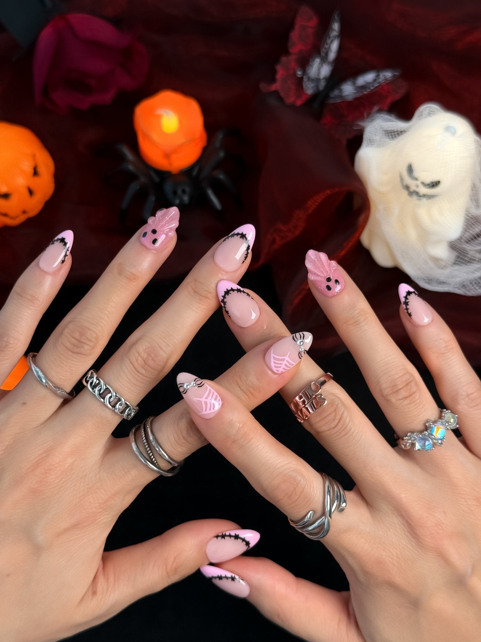 Blush After Dark Pink Halloween Press On Nails – Short Almond