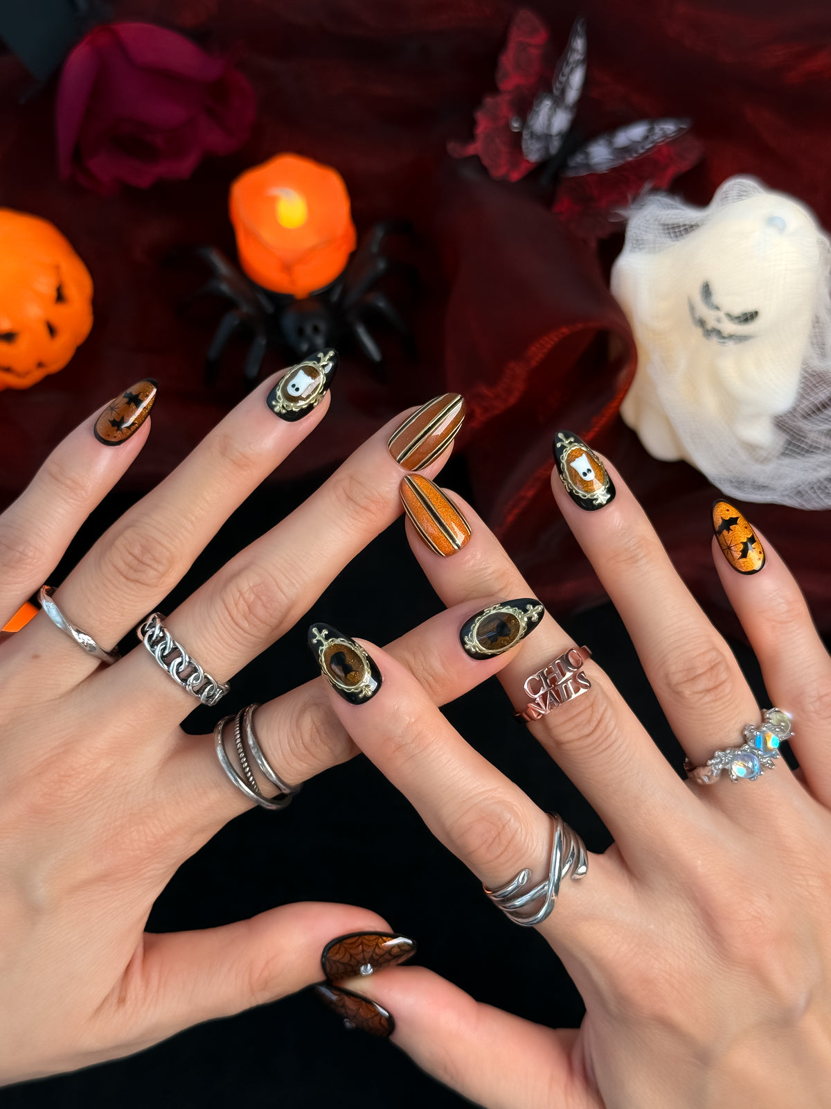 Golden Haunt Short Almond Press On Nails