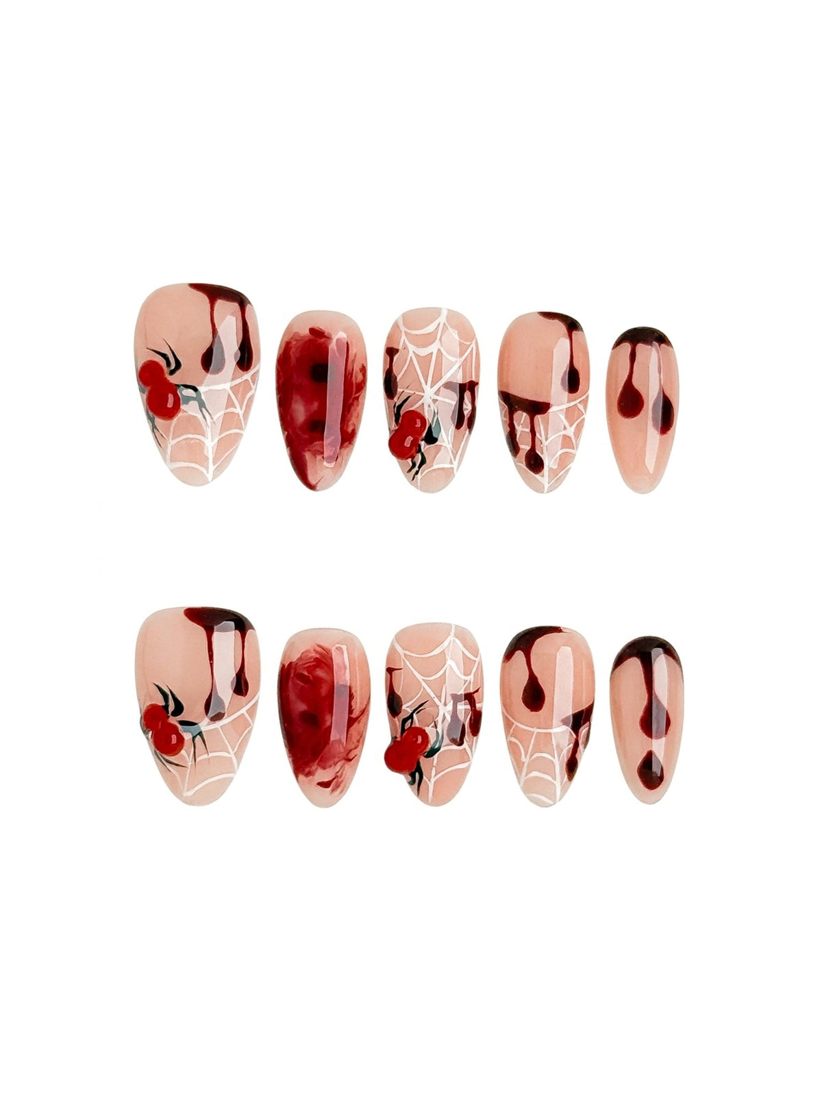 Cherry Web Short Almond Press On Nails