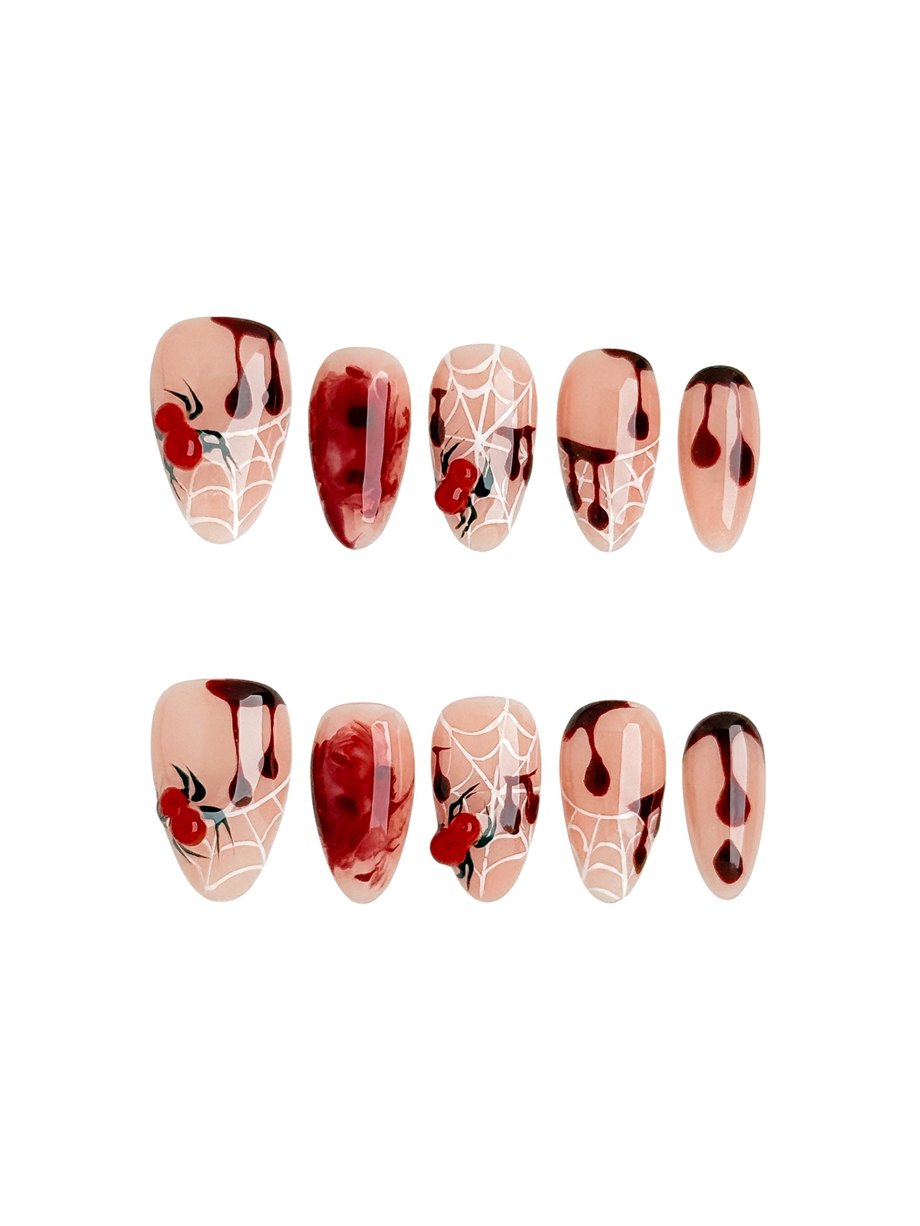 Cherry Web Short Almond Press On Nails