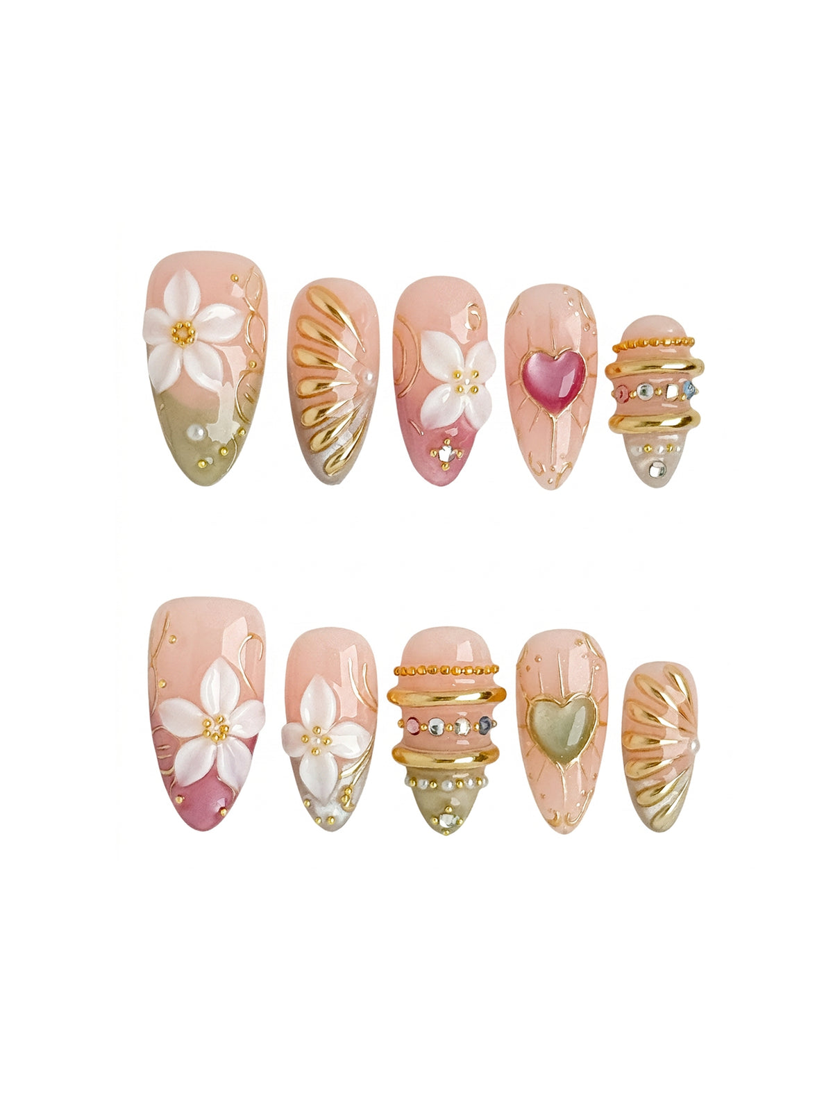 Golden Amour Medium Almond Press On Nails