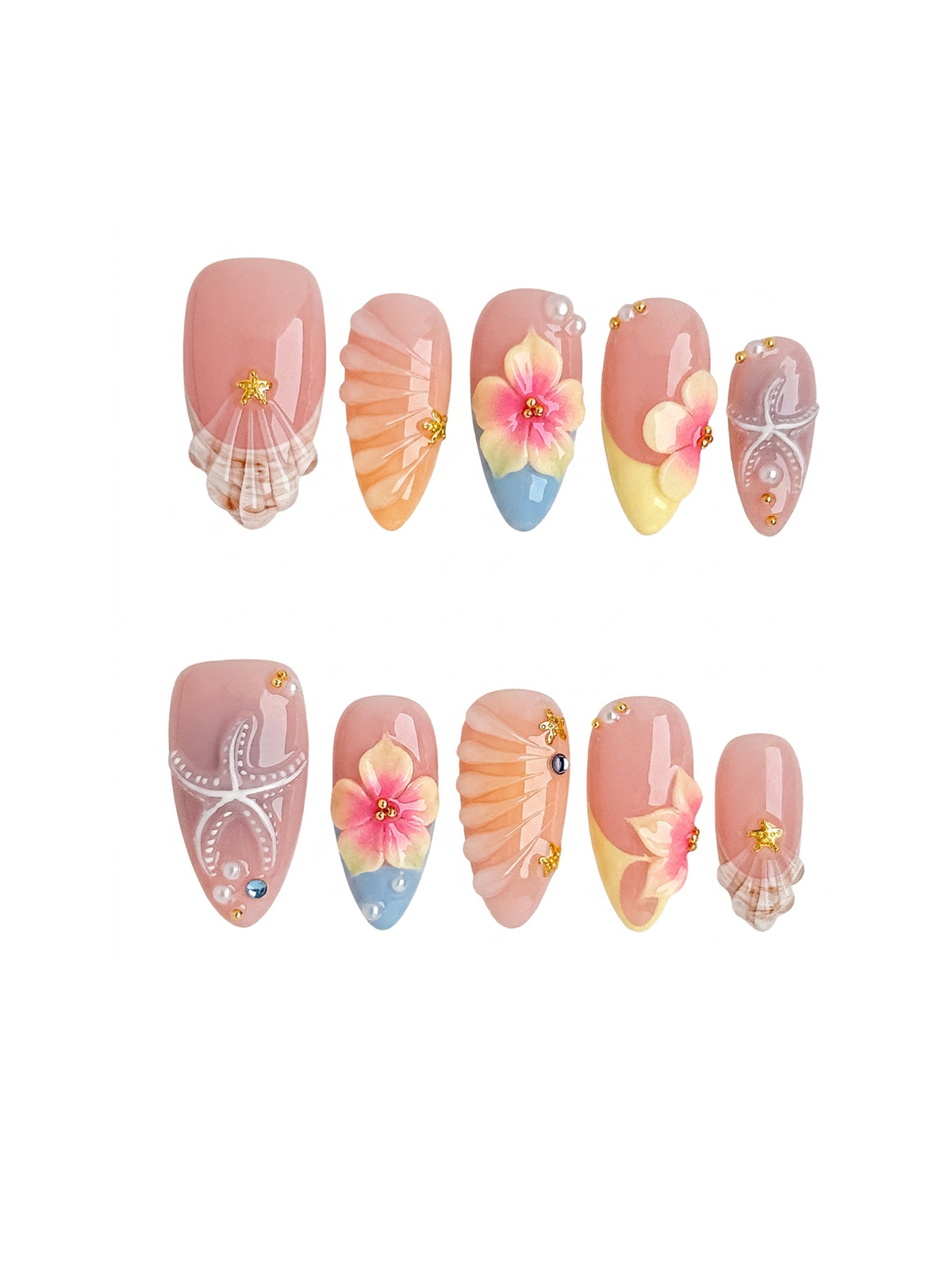 Sunset Shell Medium Almond Press On Nails