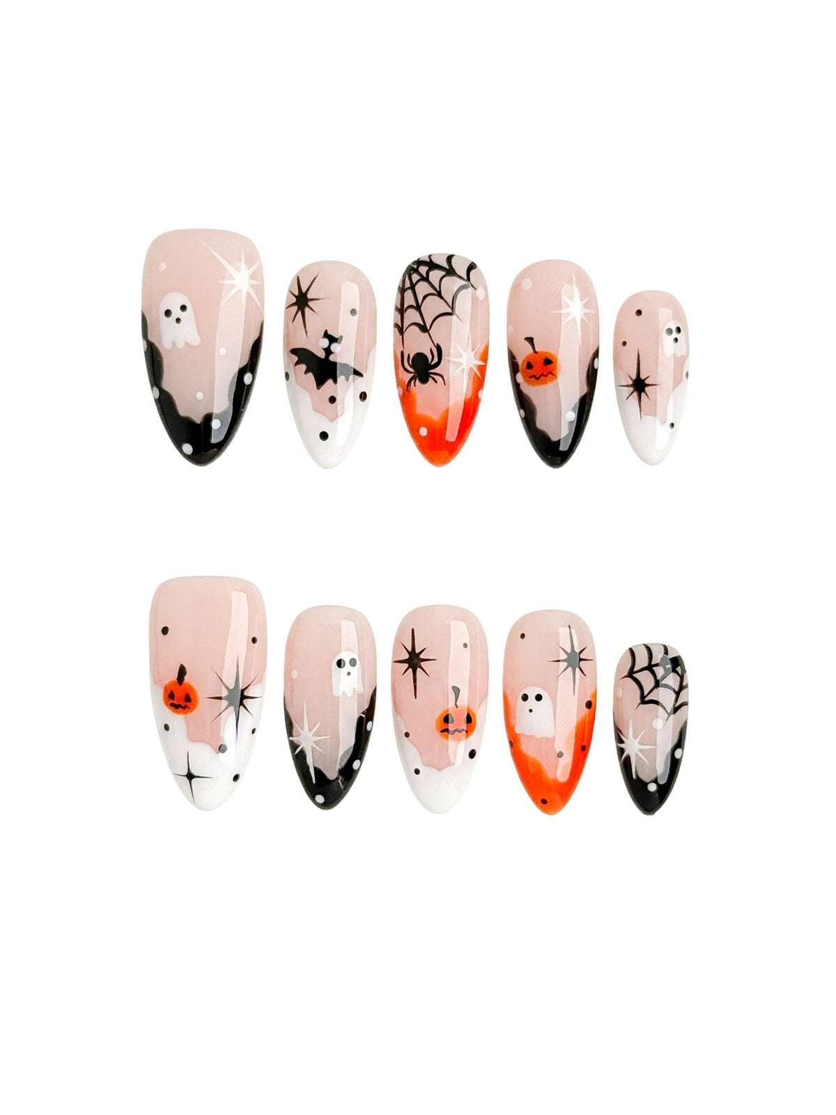 Spooky Pumpkin Medium Almond Press On Nails