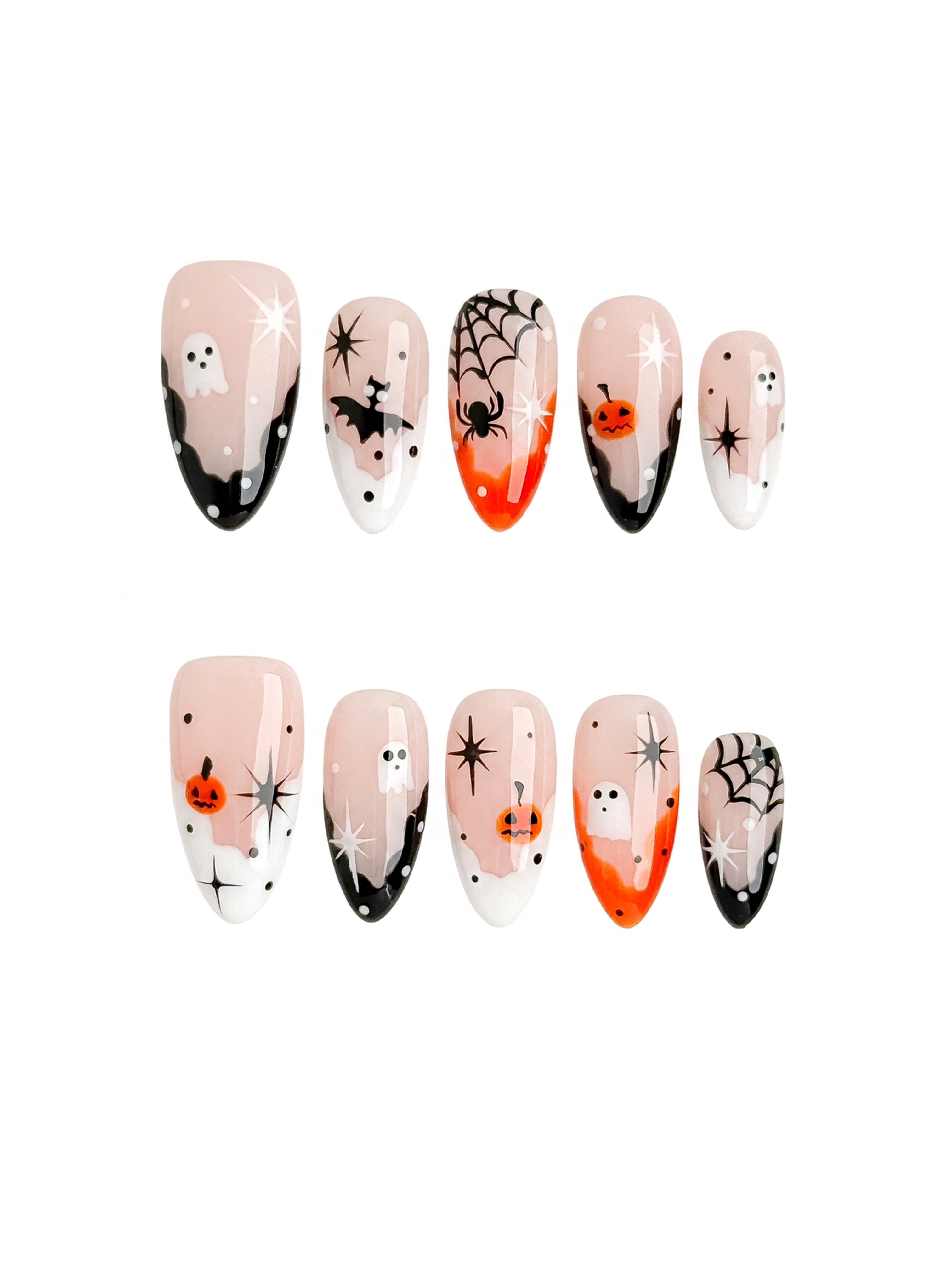 Spooky Pumpkin Medium Almond Press On Nails