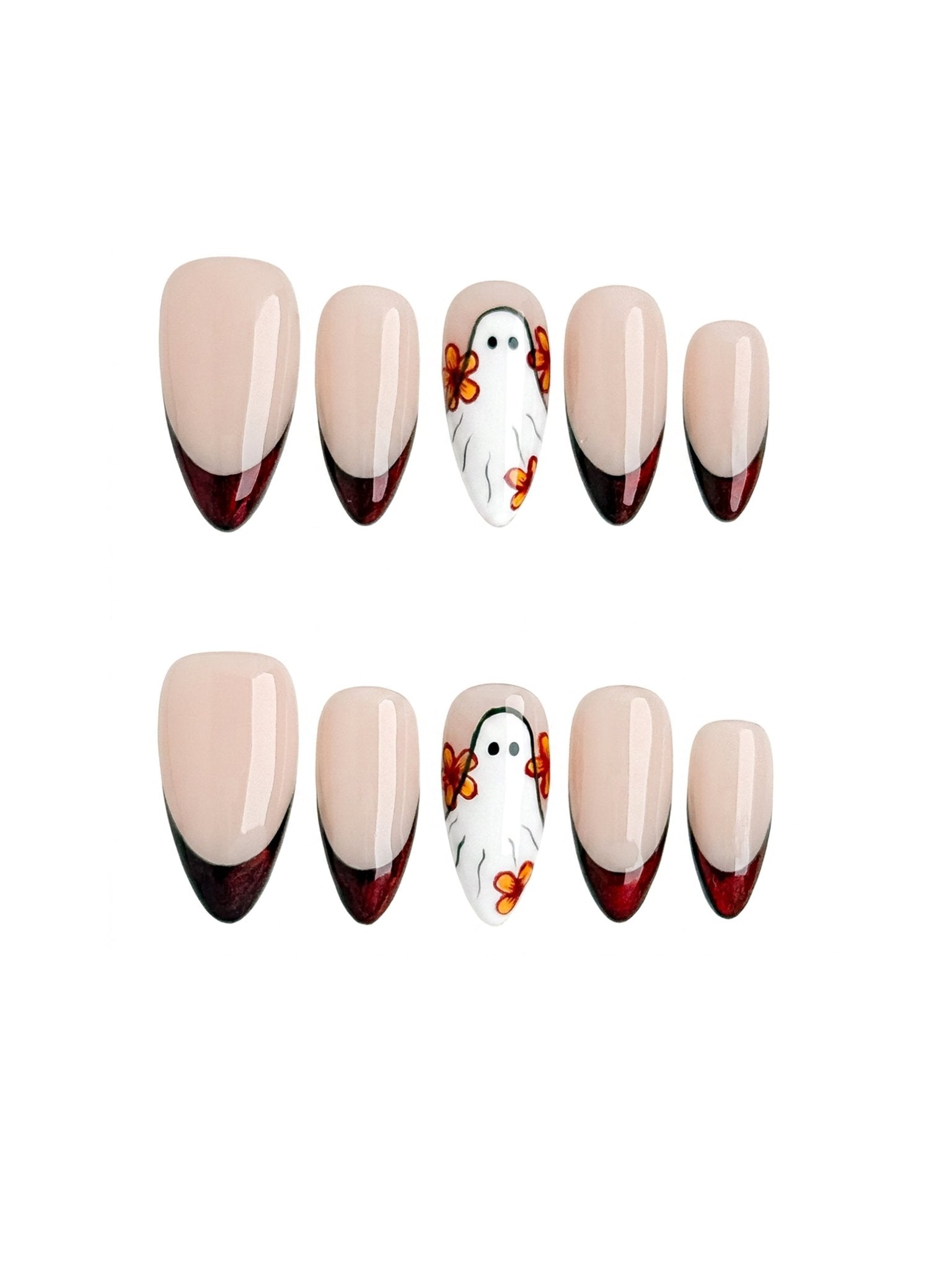 Autumn Spirit Ghost & Red French Press On Nails – Medium Almond