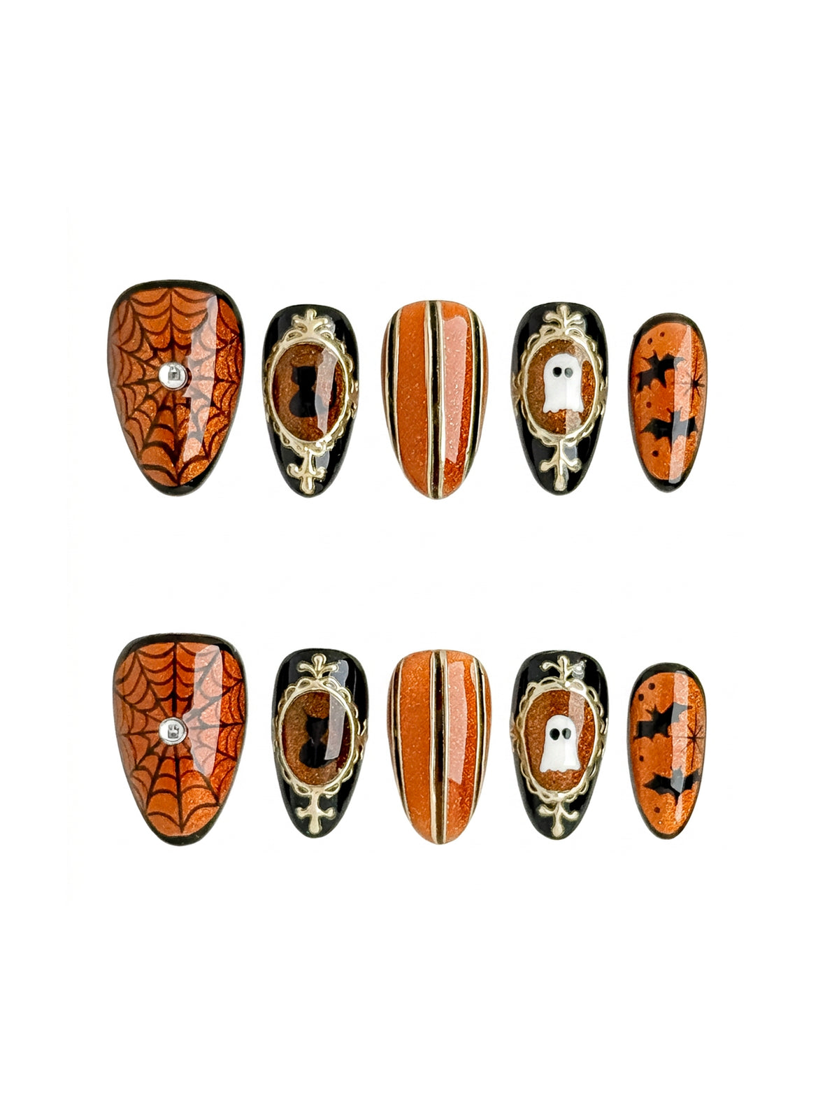 Golden Haunt Short Almond Press On Nails