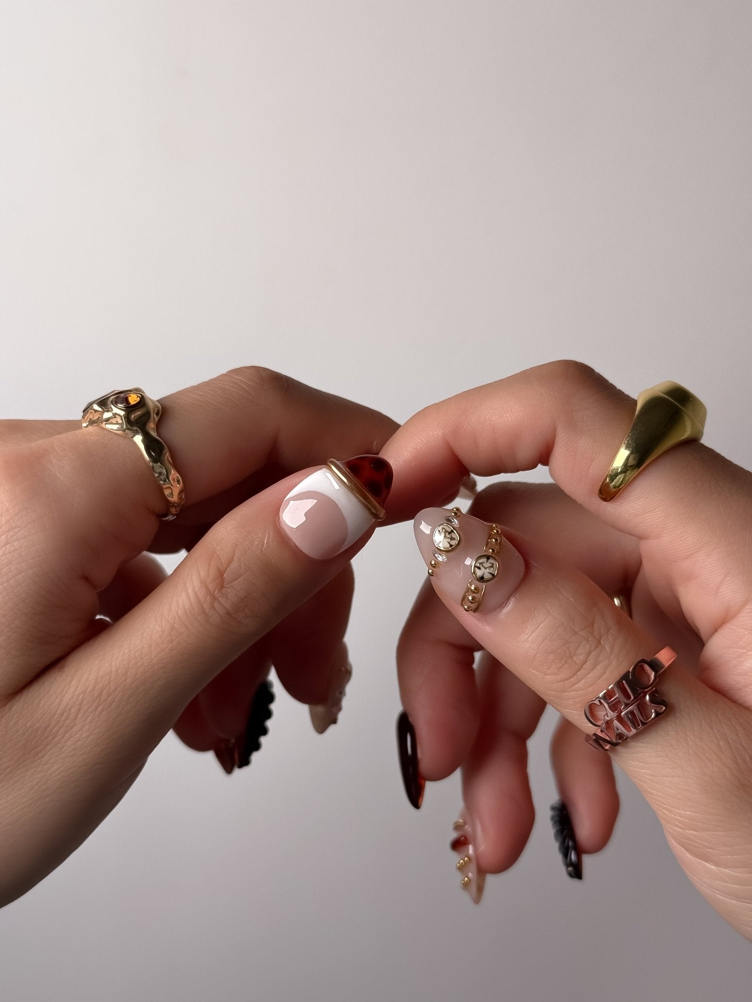 Handmade Burgundy Gold Charm Press-On Nails – Short Almond