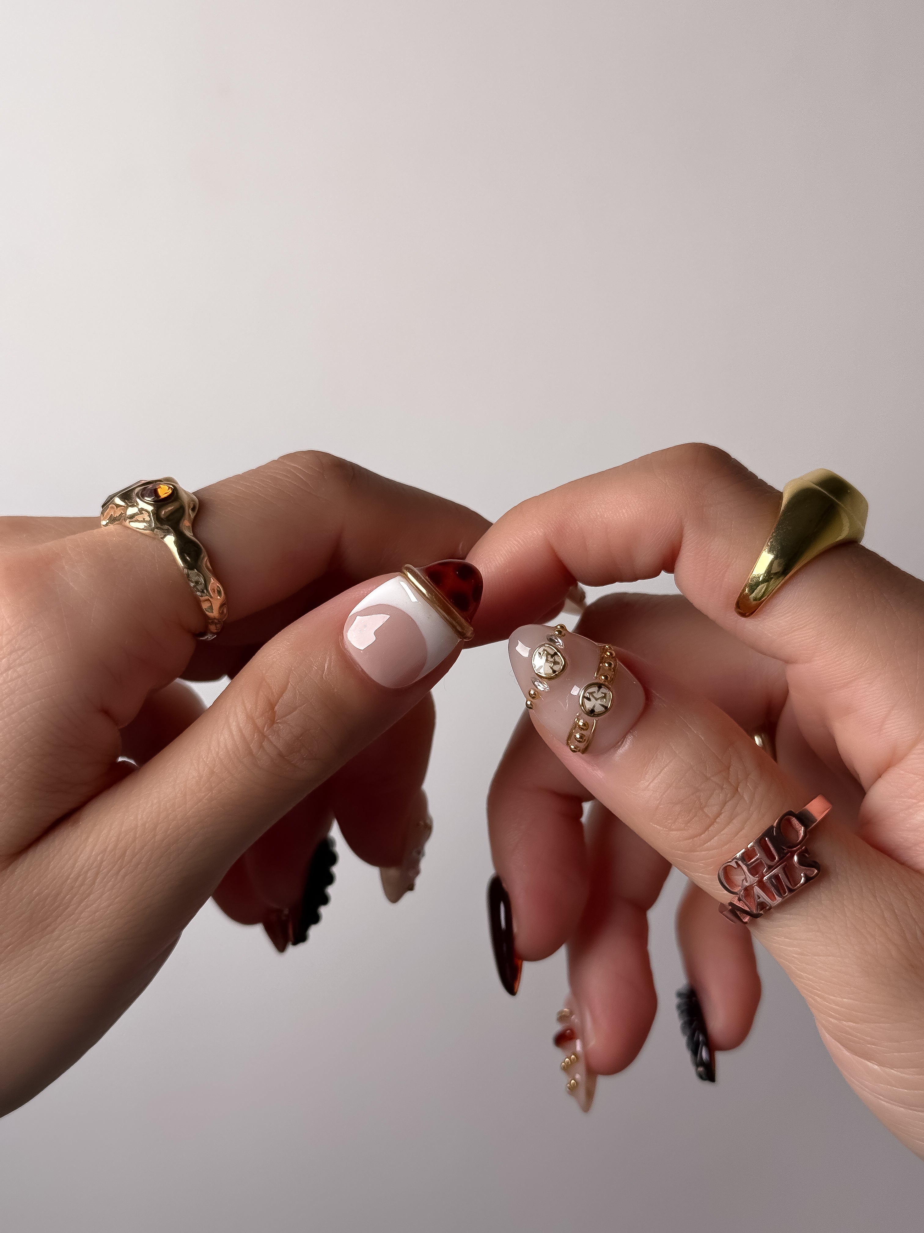 Handmade Burgundy Gold Charm Press-On Nails – Short Almond