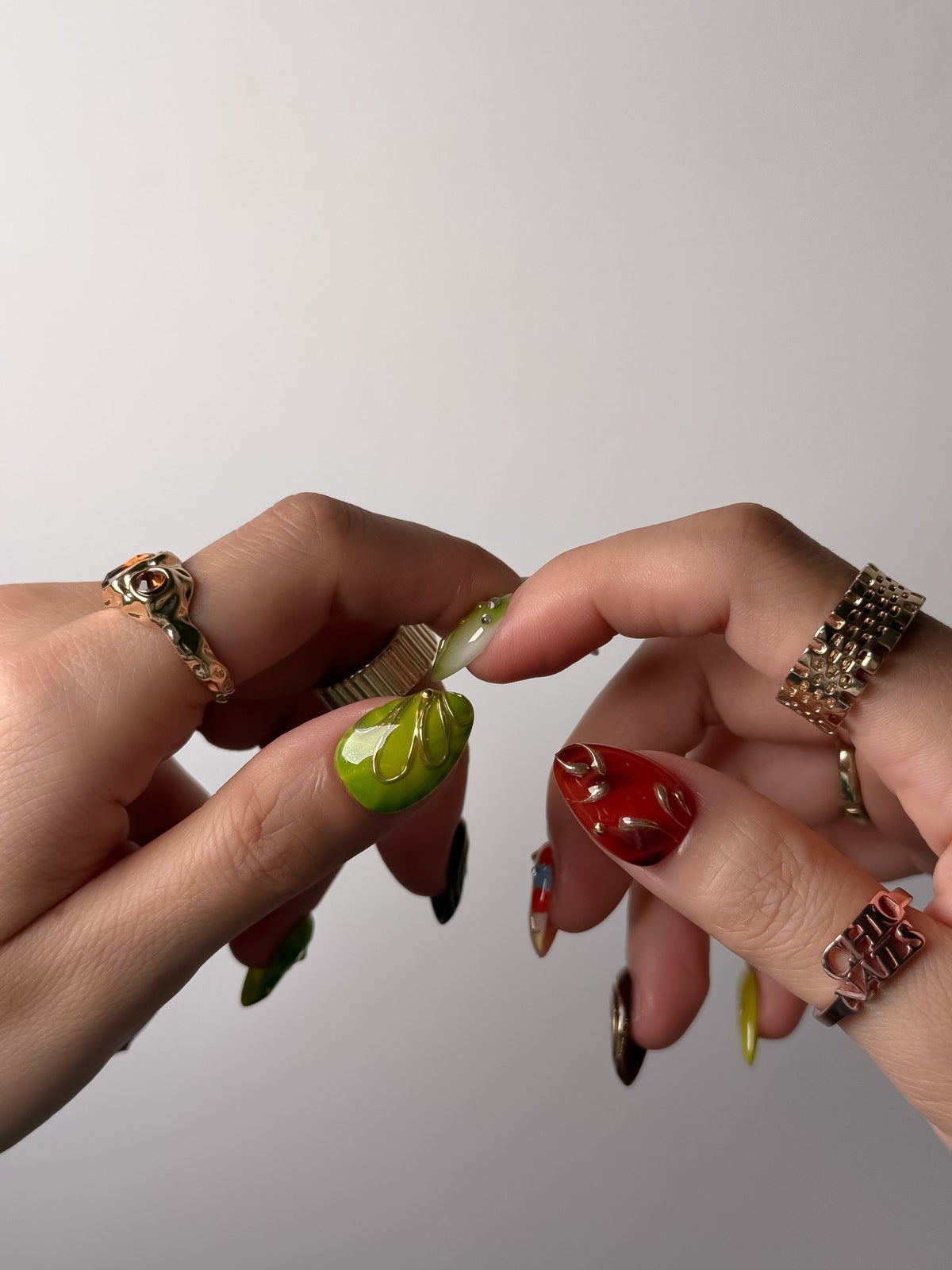 Handmade Retro Patchwork Press-On Nails – Short Almond