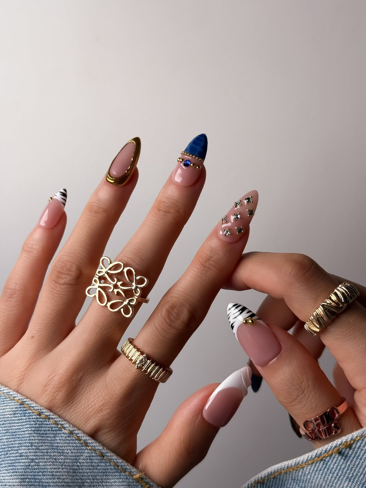 Handmade Royal Blue French Press On Nails – Medium Almond