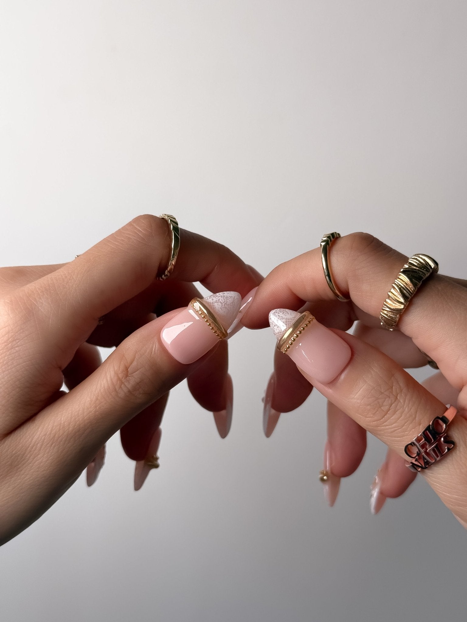White French Floral Press On Nails Medium Almond