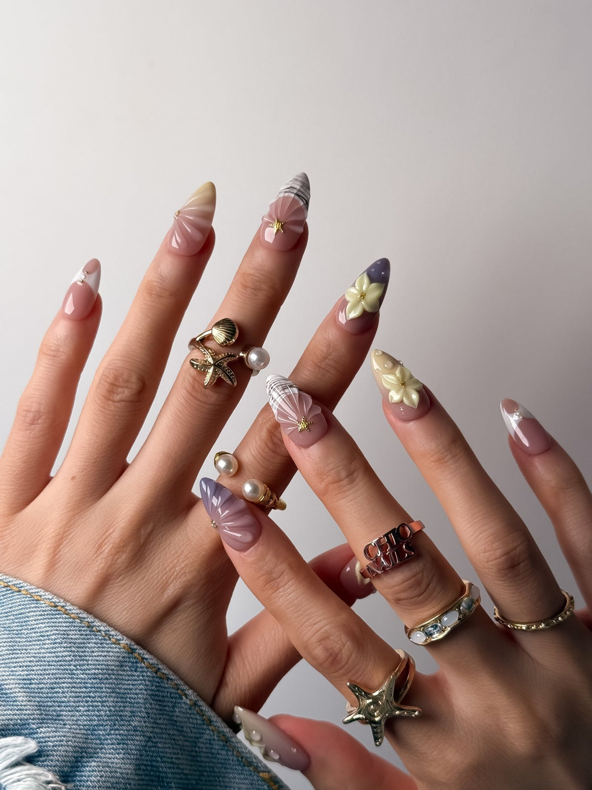 Handmade Lavender Blossom Press On Nails – Medium Almond