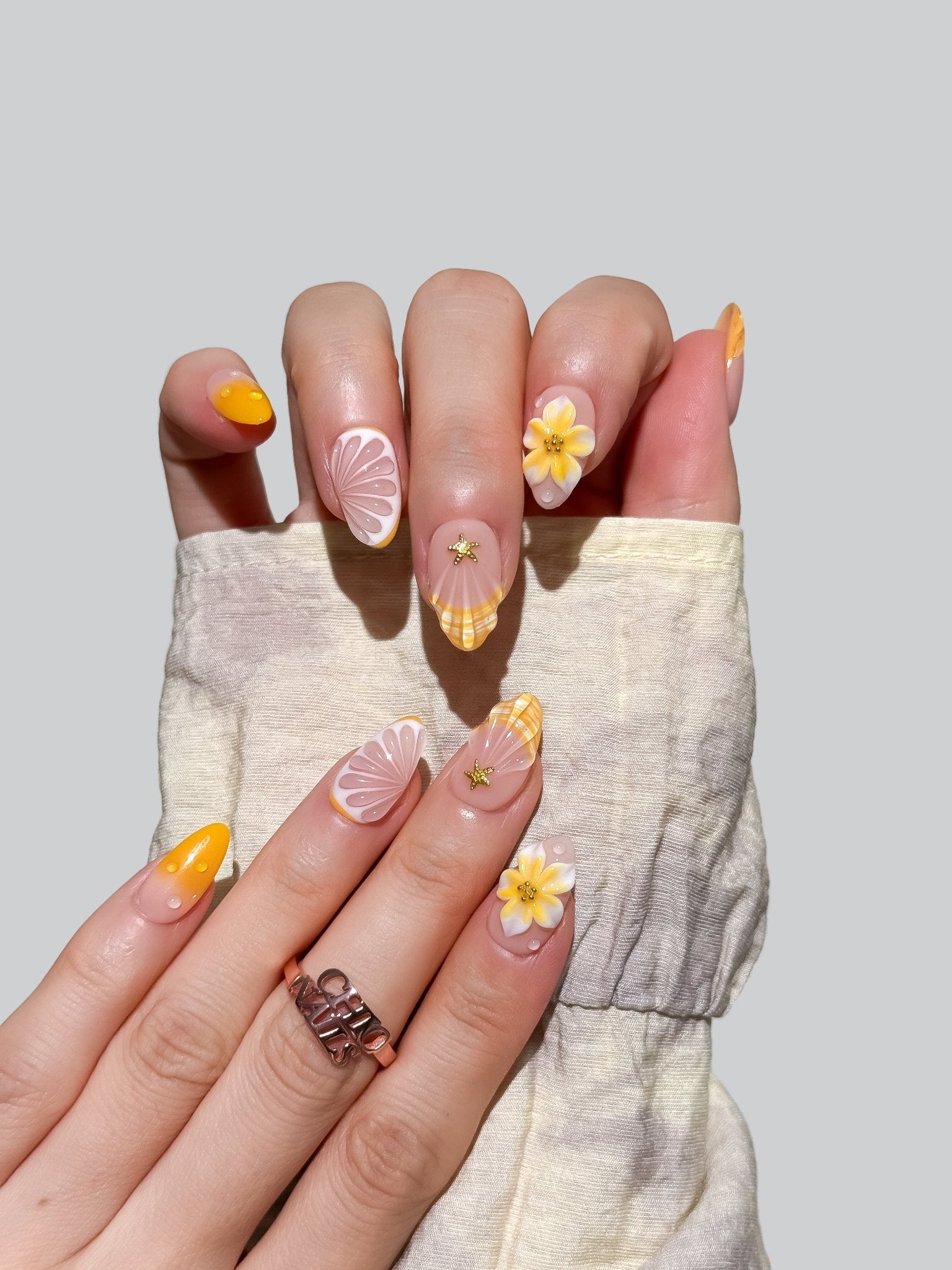Handmade Lemon Blossom Press On Nails – Short Almond
