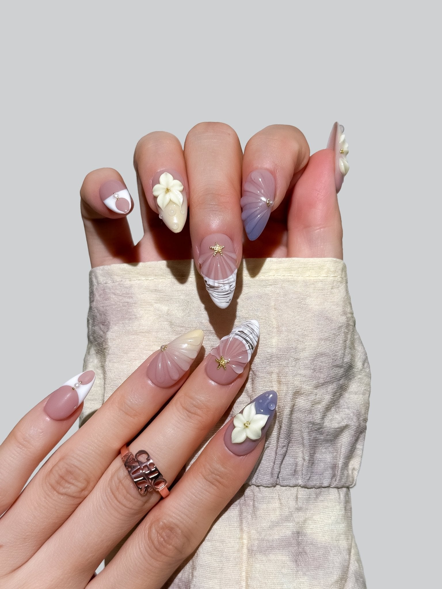 Handmade Lavender Blossom Press On Nails – Medium Almond
