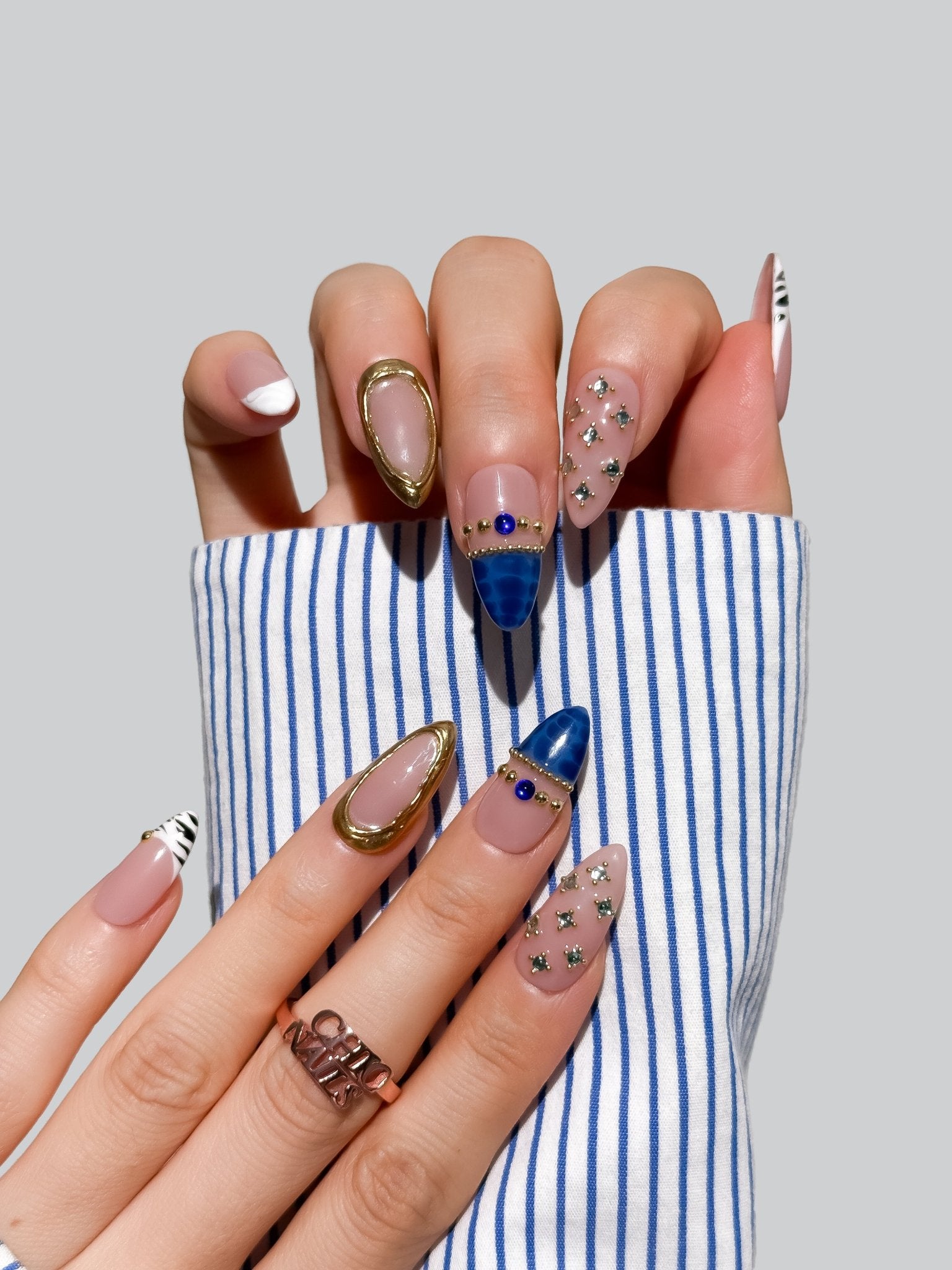 Handmade Royal Blue French Press On Nails – Medium Almond