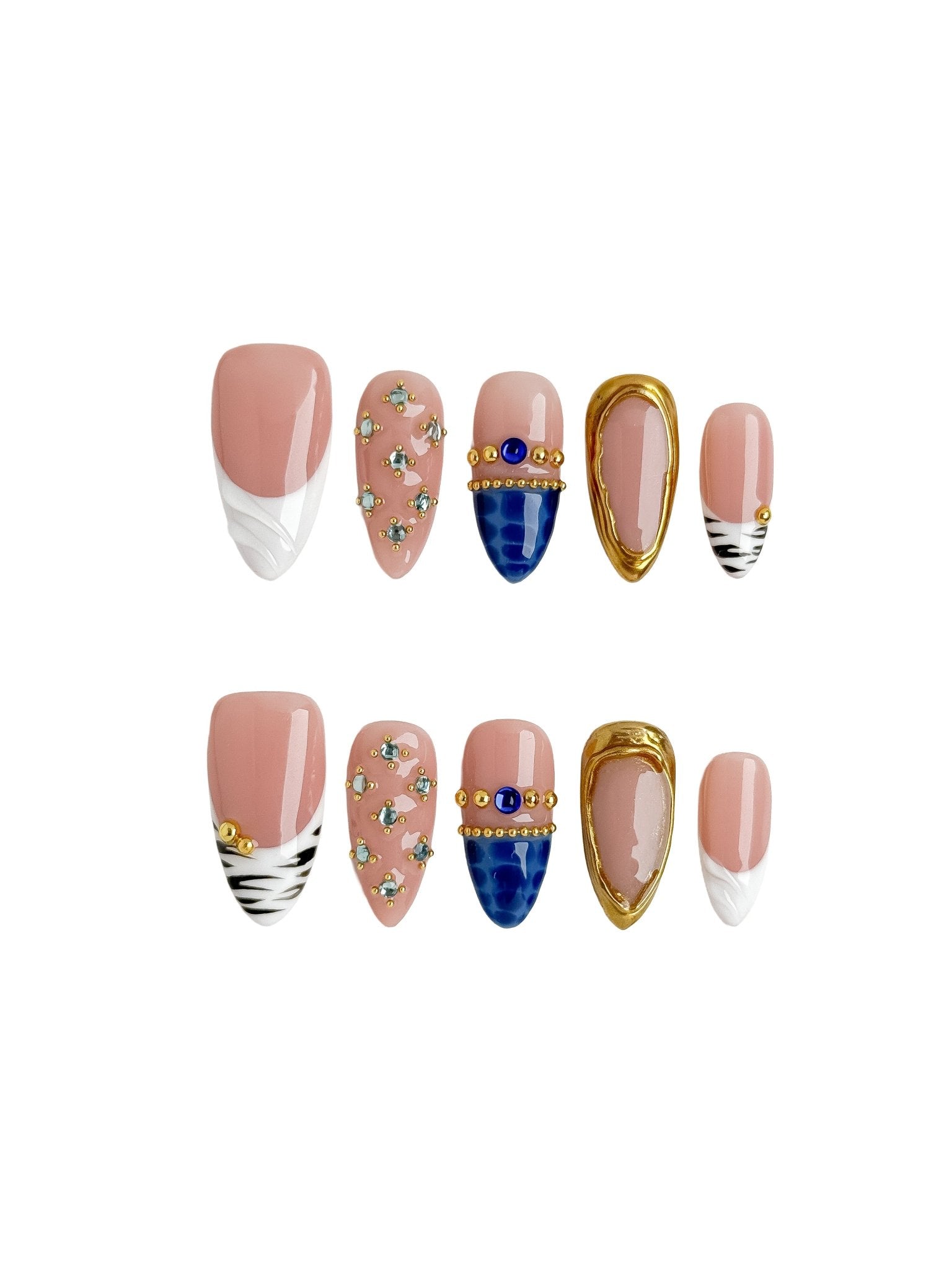 Handmade Royal Blue French Press On Nails – Medium Almond