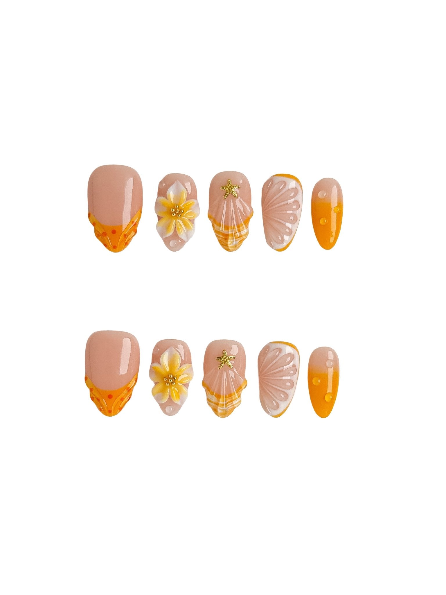 Handmade Citrus Blossom Press-On Nails – Short Almond