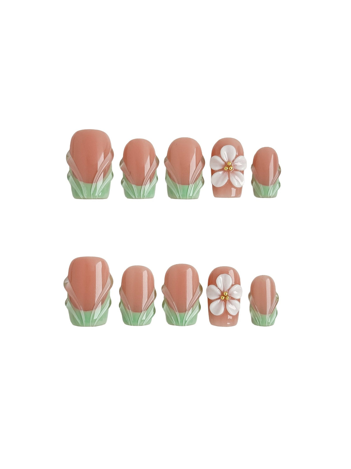 Handmade Sage Green Floral French Press-On Nails – Short Square