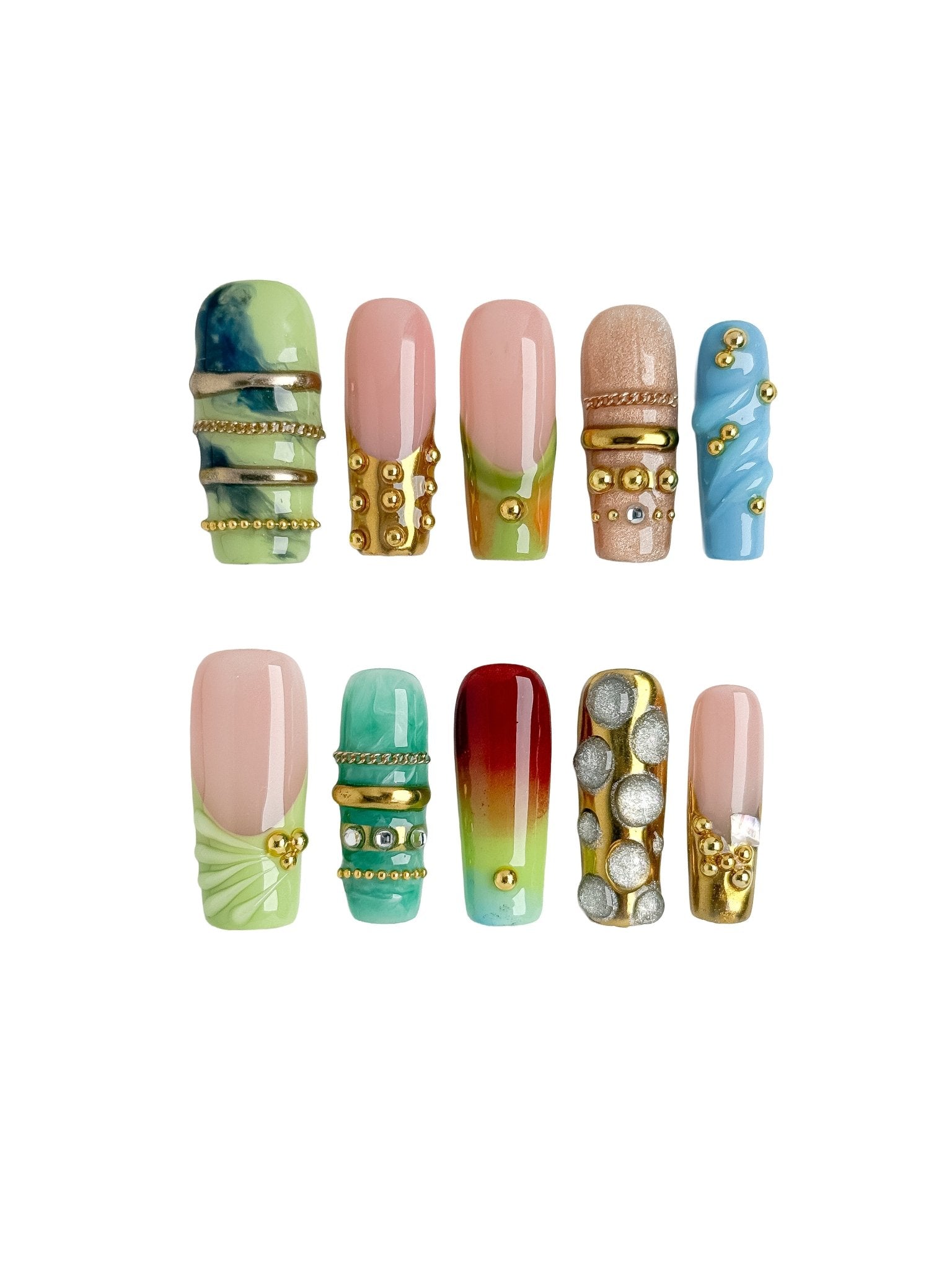 Handmade Tropical Gradient Press On Nails – Long Square