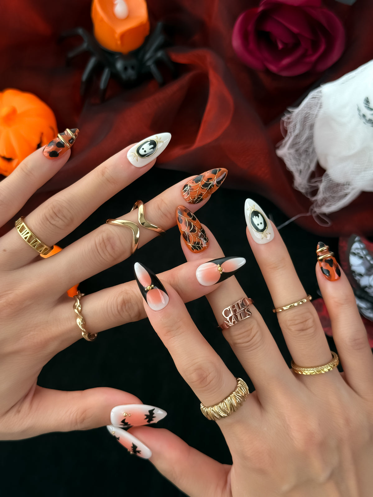 Haunted Ember Medium Almond Press On Nails
