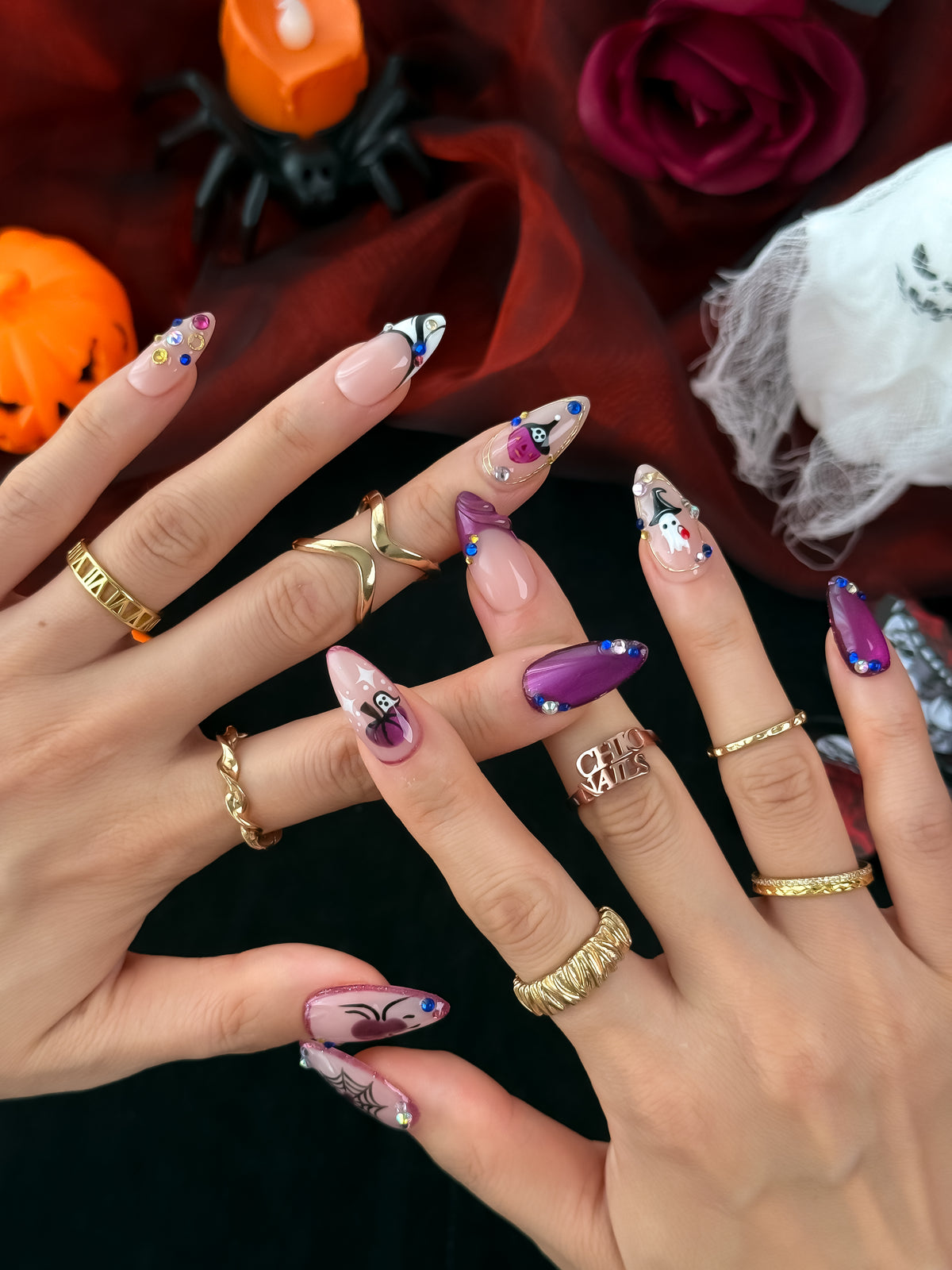 Midnight Carnival Medium Almond Press On Nails