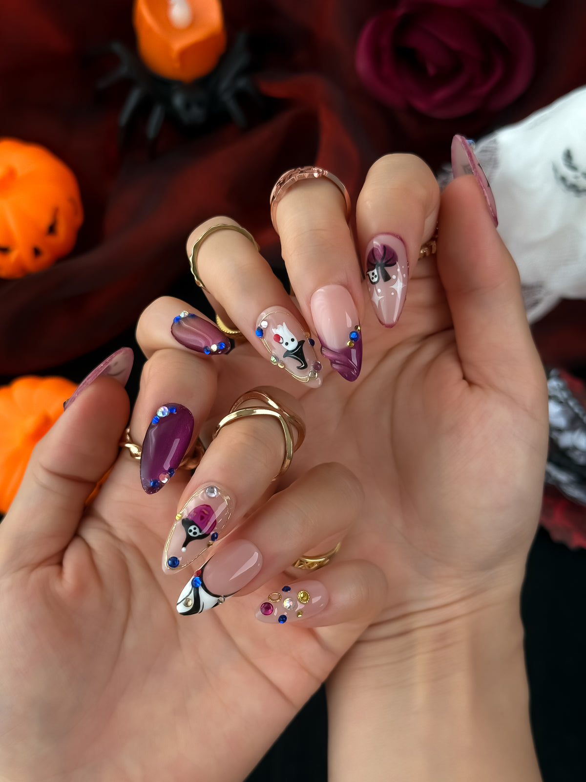 Midnight Carnival Medium Almond Press On Nails