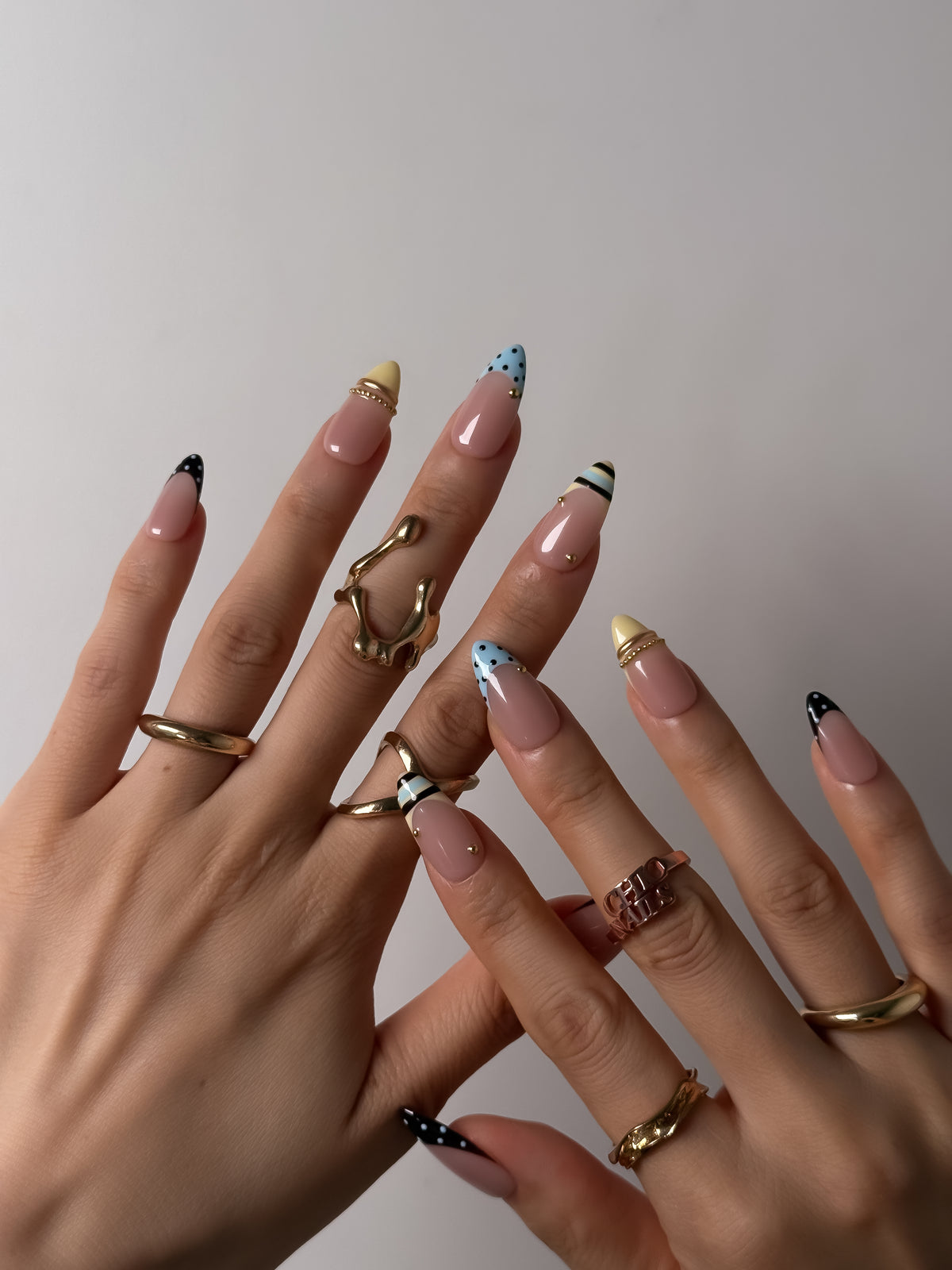 Blue Dot Medium Almond Press On Nails