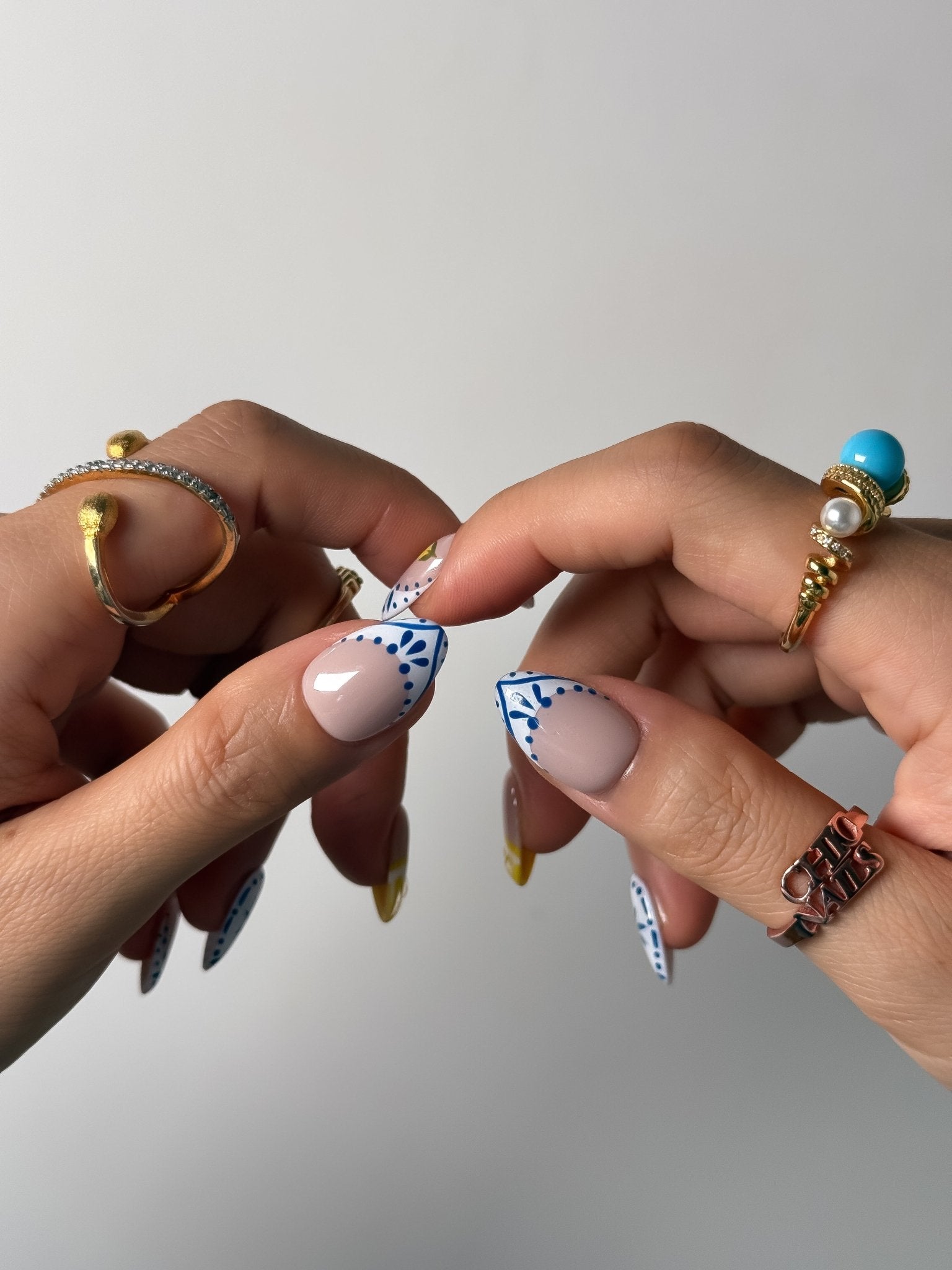 Blue Lemon Press On Nails Handmade Reusable Fake Nails Short Almond