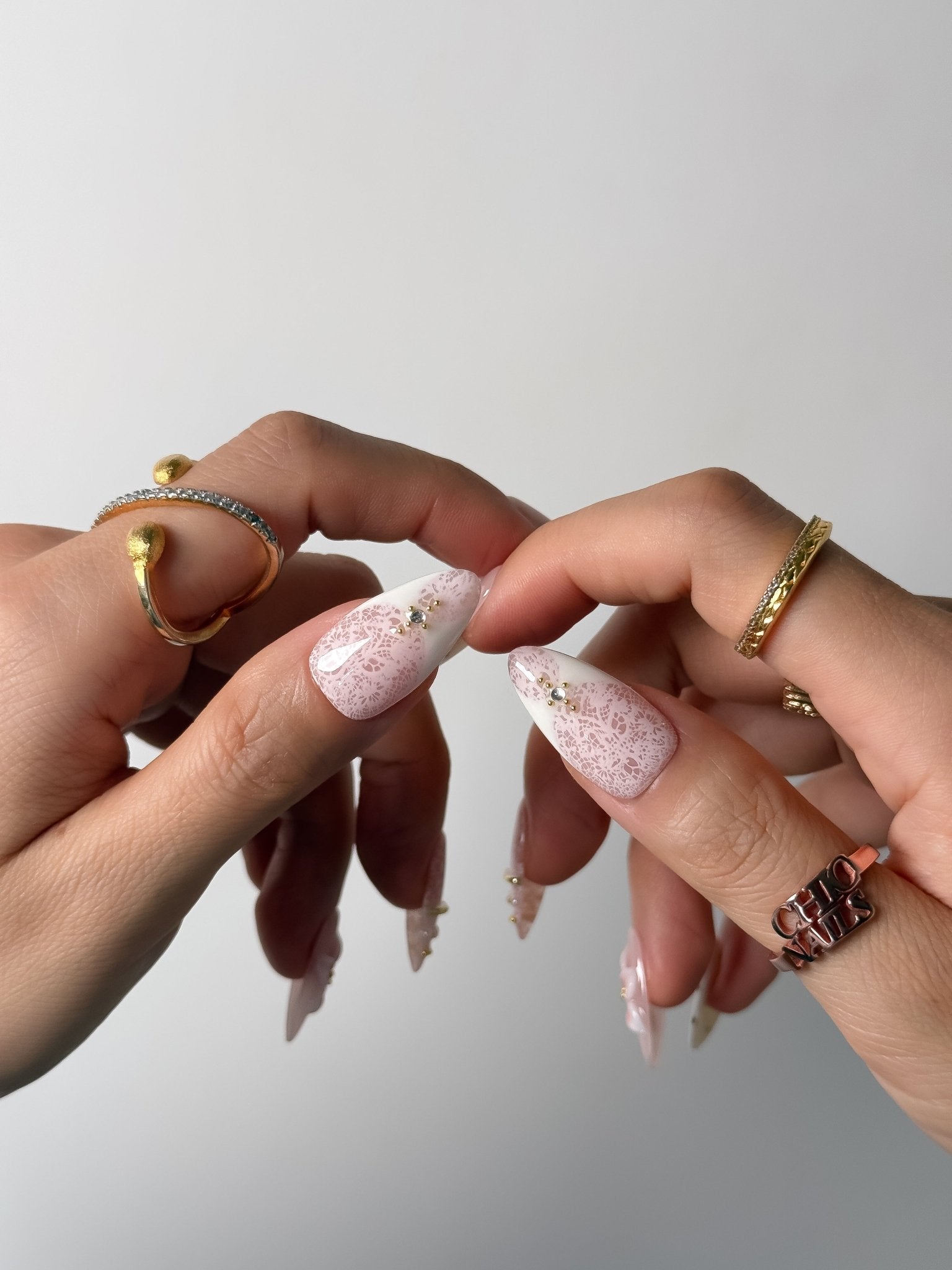 Pink Blossom Pearl Press On Nails Handmade Reusable Fake Nails Medium Almond