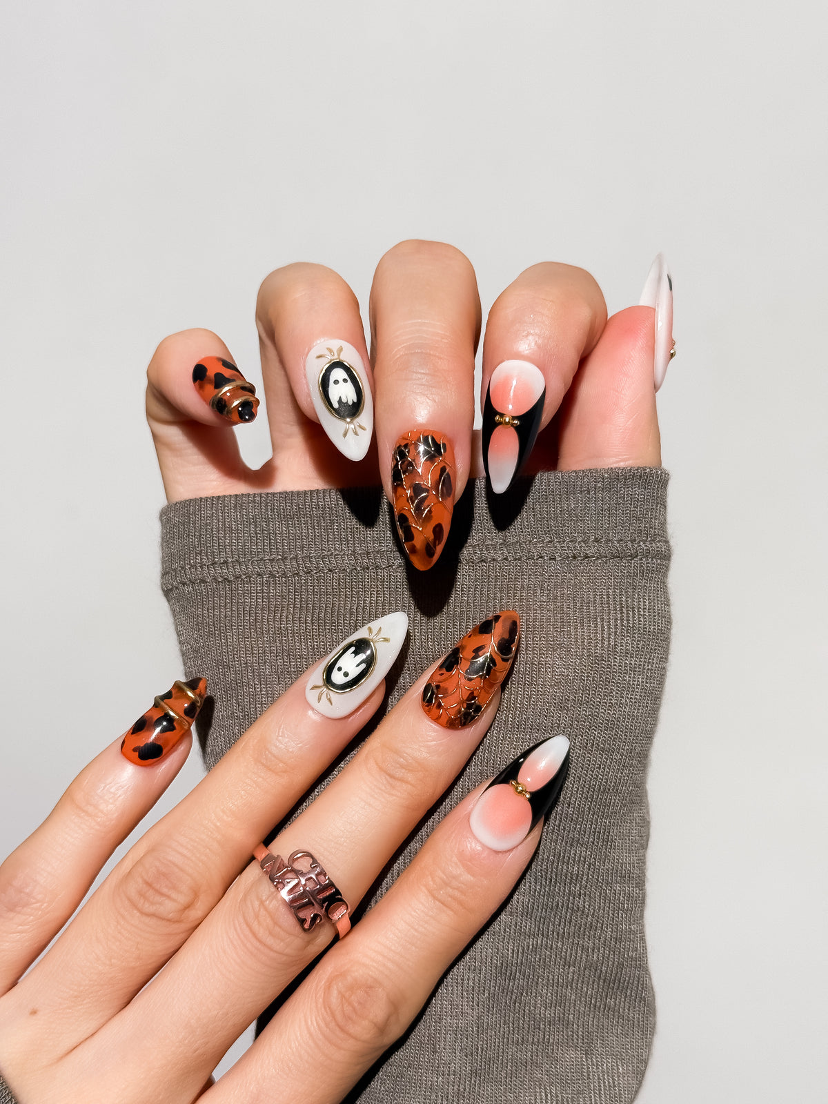 Haunted Ember Medium Almond Press On Nails