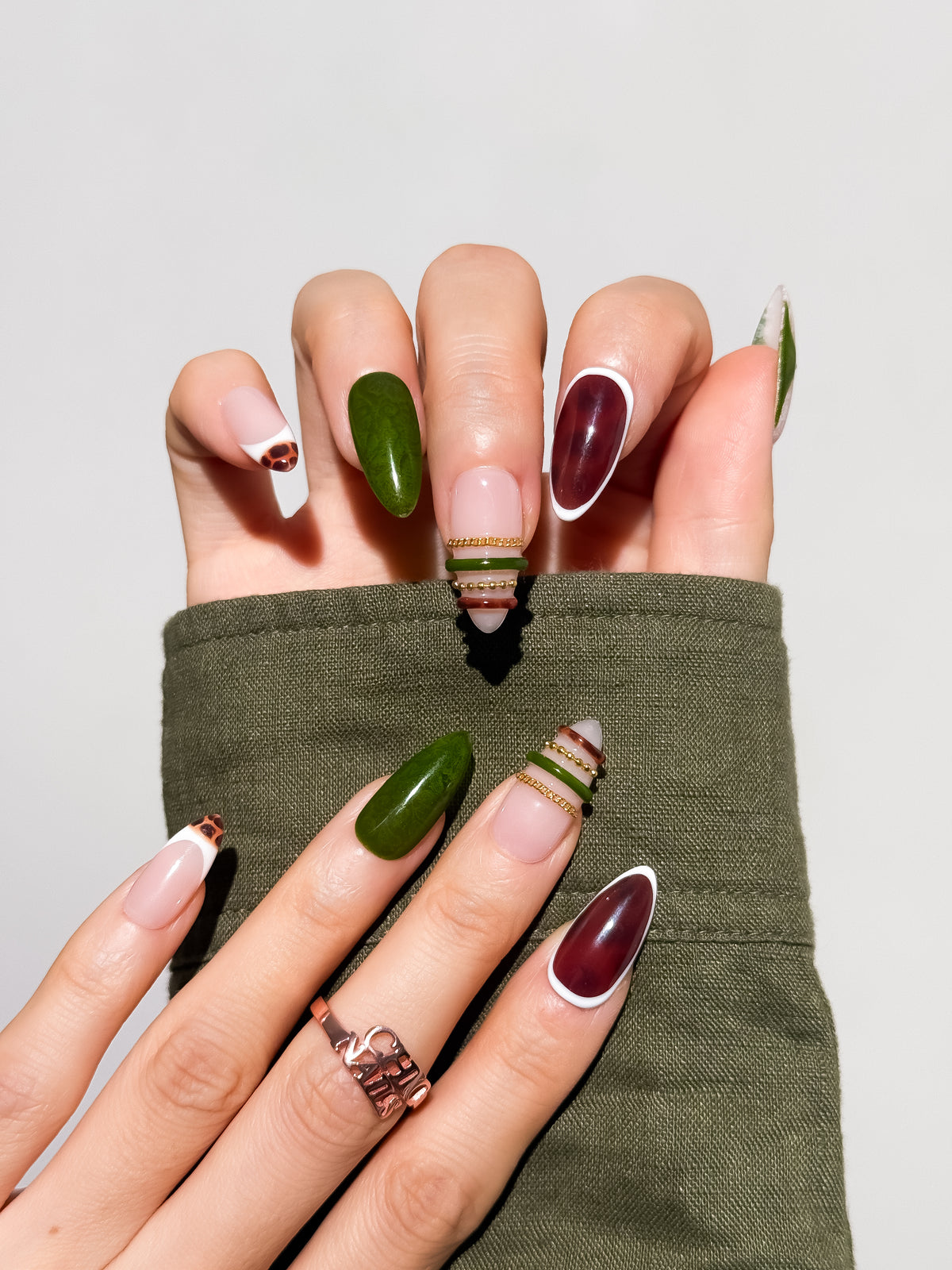 Forest Amber Medium Almond Press On Nails