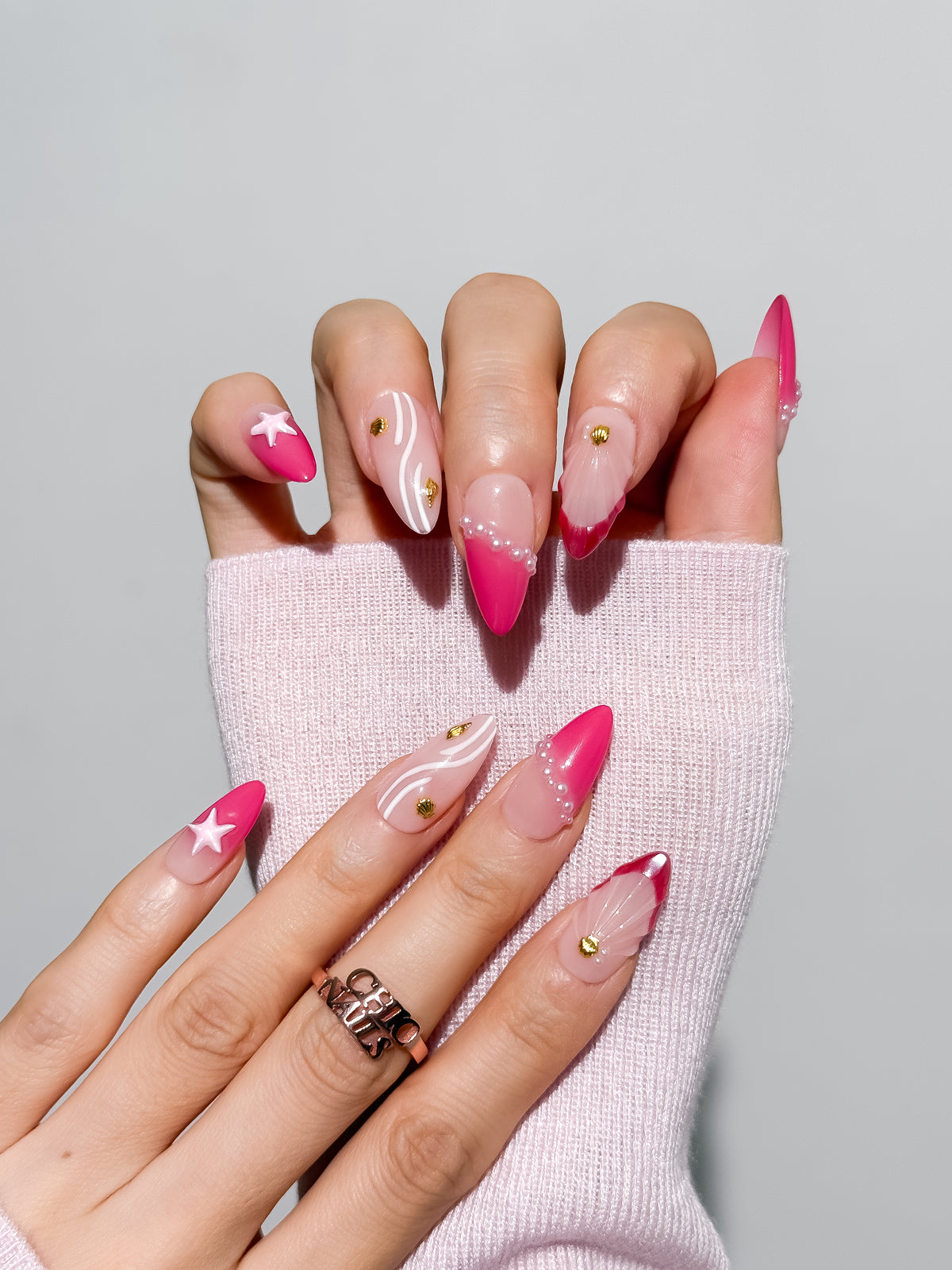 Pink Siren Medium Almond Press On Nails
