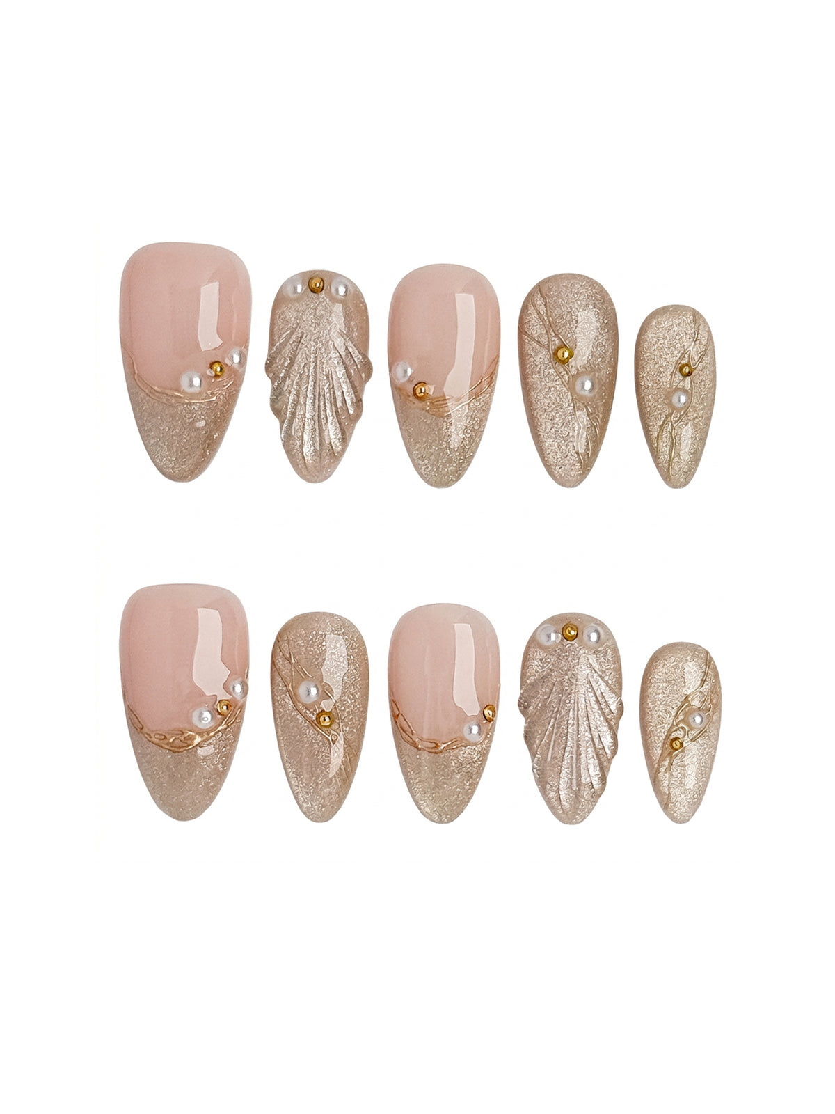 Champagne Pearl Medium Almond Press On Nails