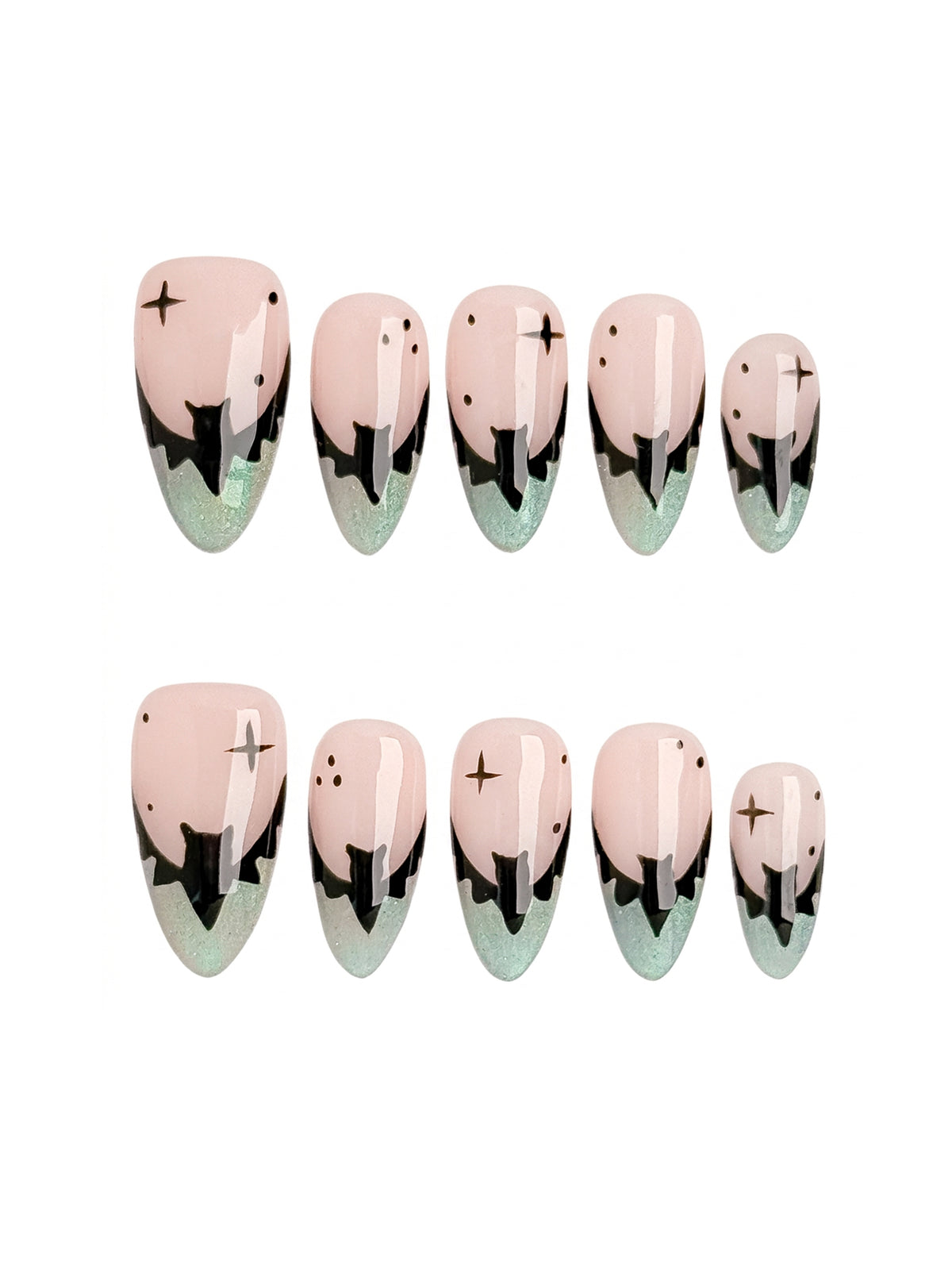 Celestial Mint Medium Almond Press On Nails