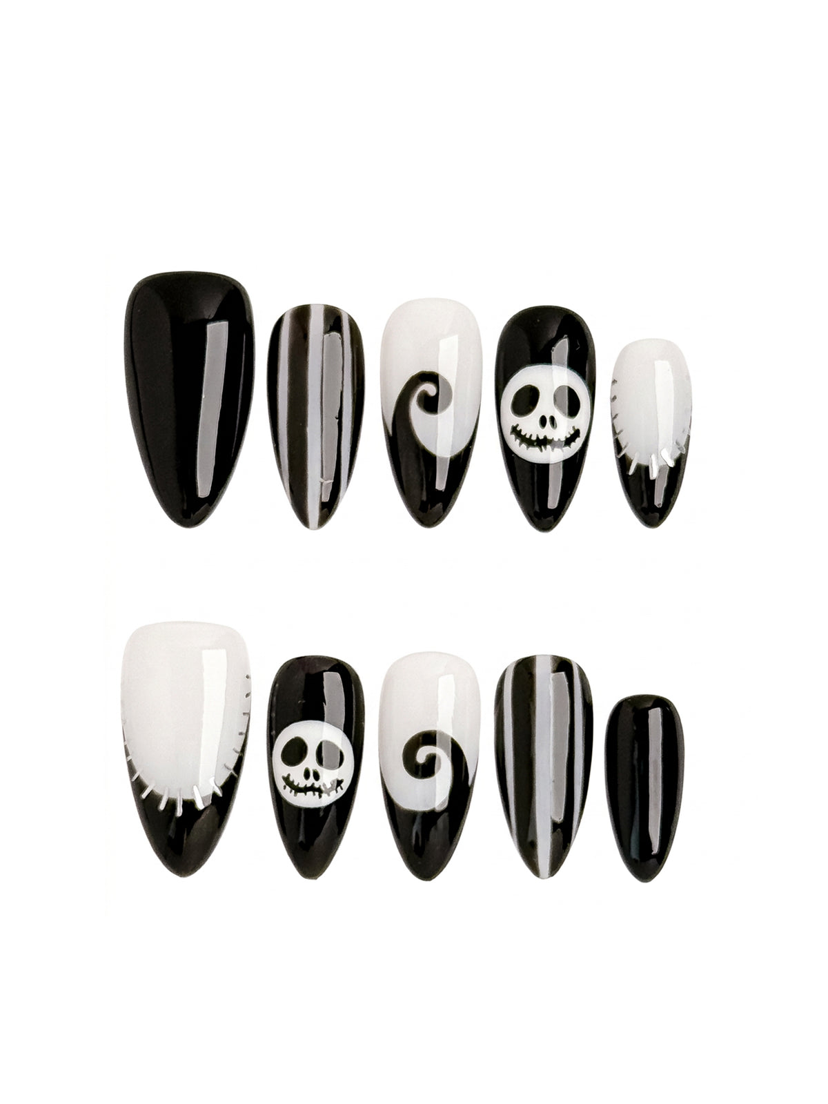 Midnight Skeleton Medium Almond Press On Nails