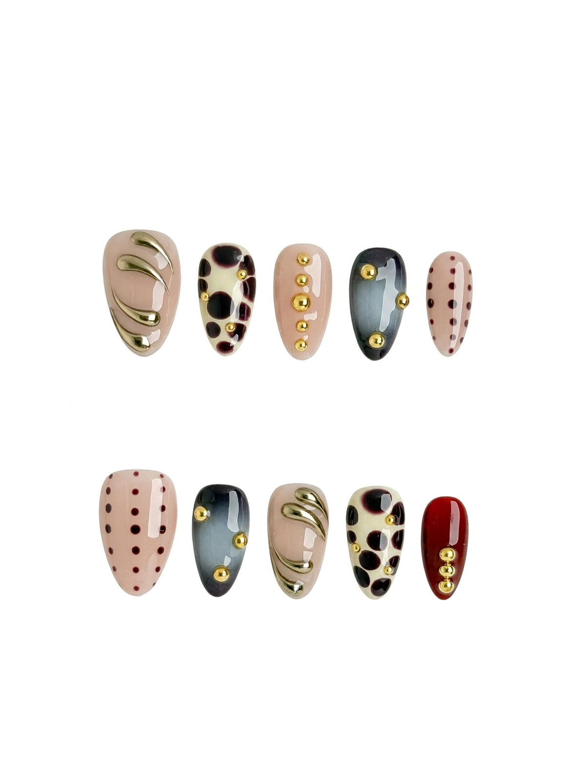 Burgundy Chrome Swirl Press On Nails Handmade Reusable Short Almond
