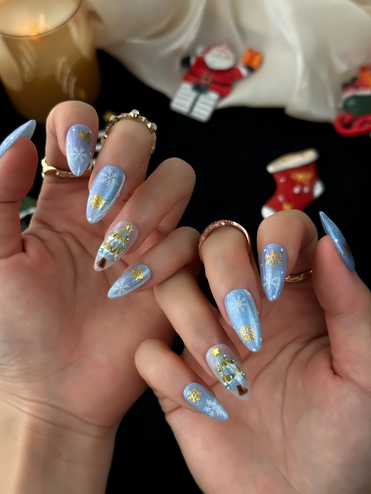 Frosted Christmas Medium Almond Press On Nails