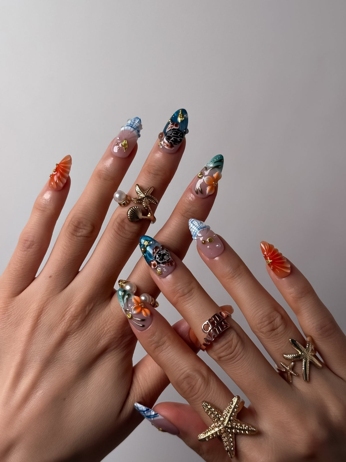 Coral Tide Medium Almond Press On Nails