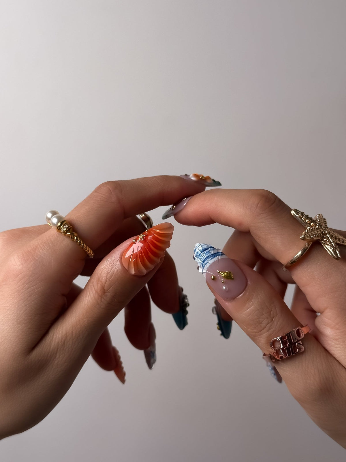 Coral Tide Medium Almond Press On Nails