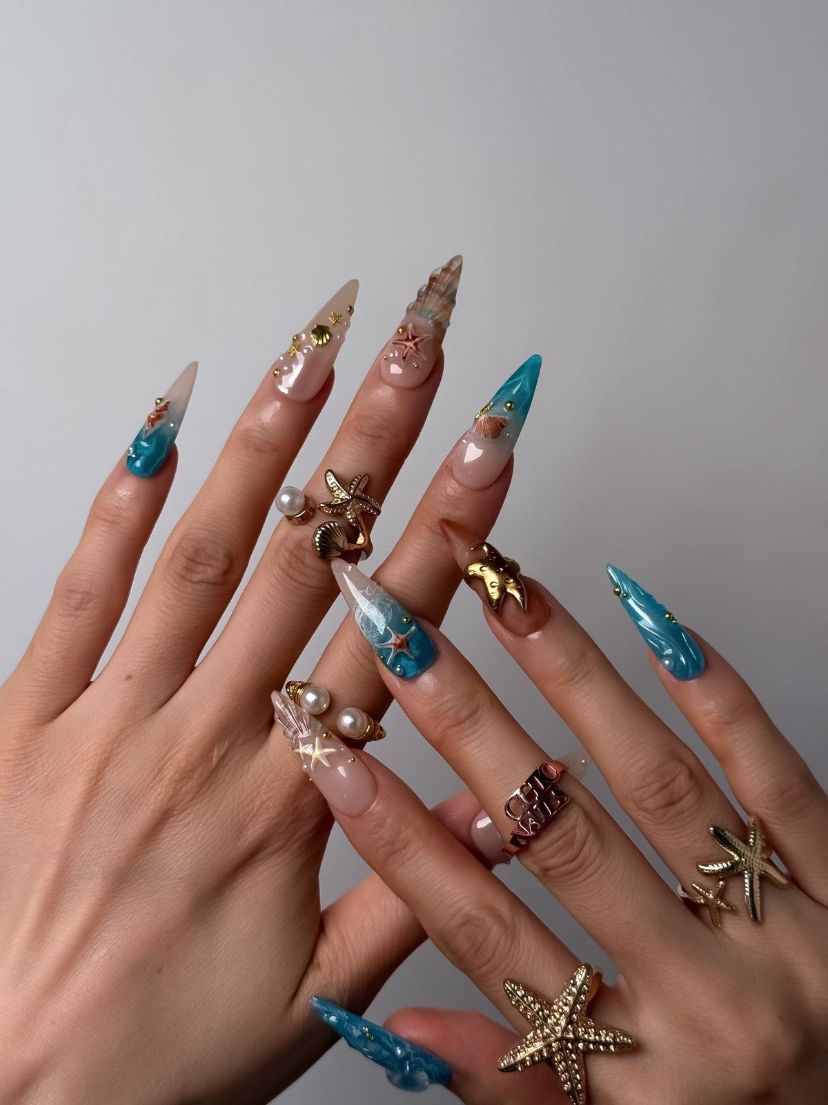 Ocean Treasure Long Stiletto Press On Nails