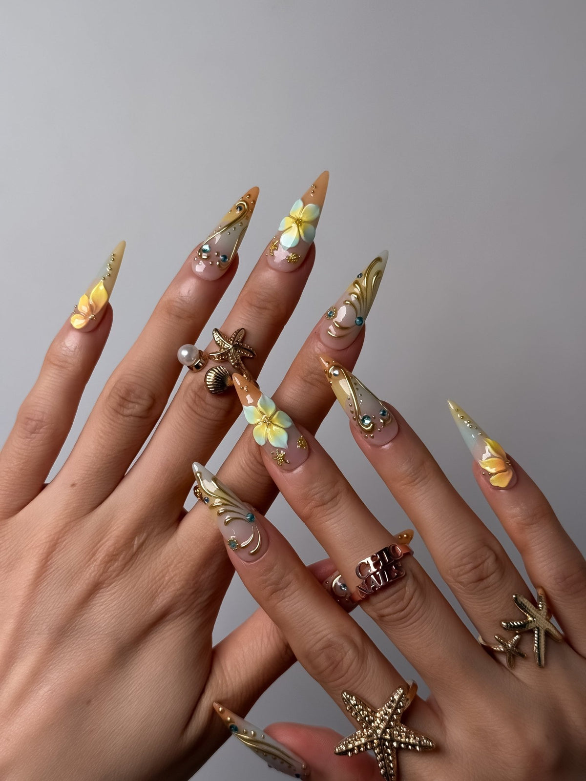 Golden Sunset Long Stiletto Press On Nails