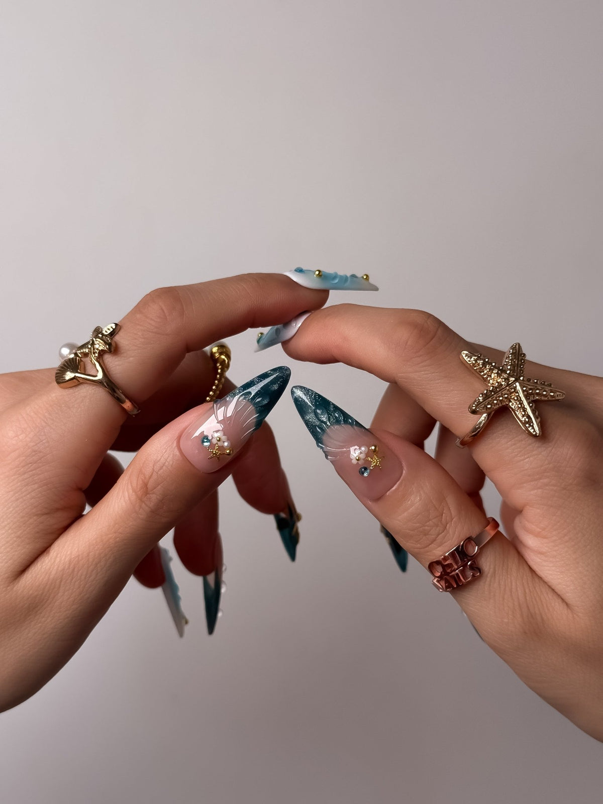 Ocean Bloom Long Stiletto Press On Nails