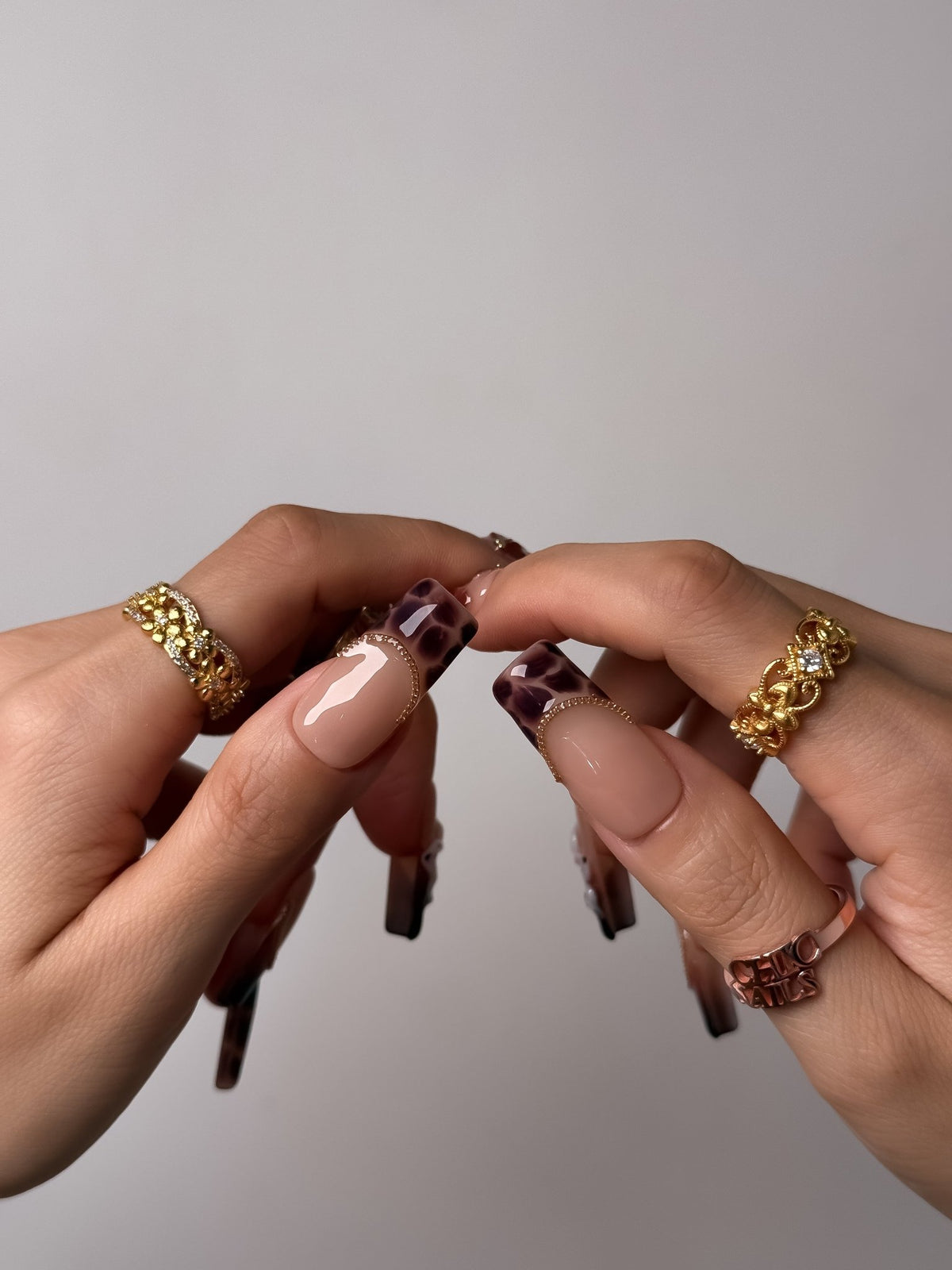 Mocha Blossom Long Square Press On Nails