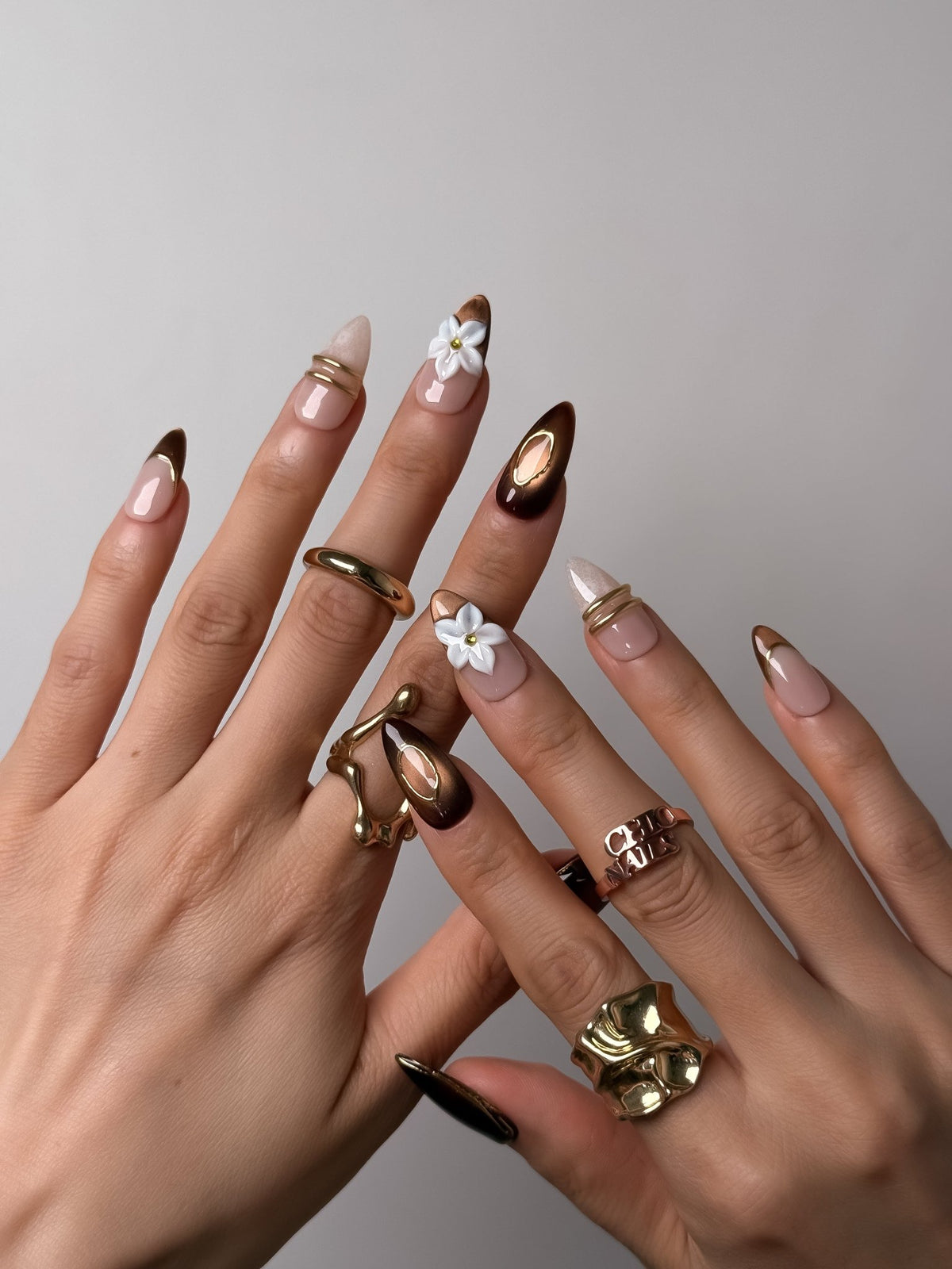 Cocoa Bloom Medium Almond Press On Nails