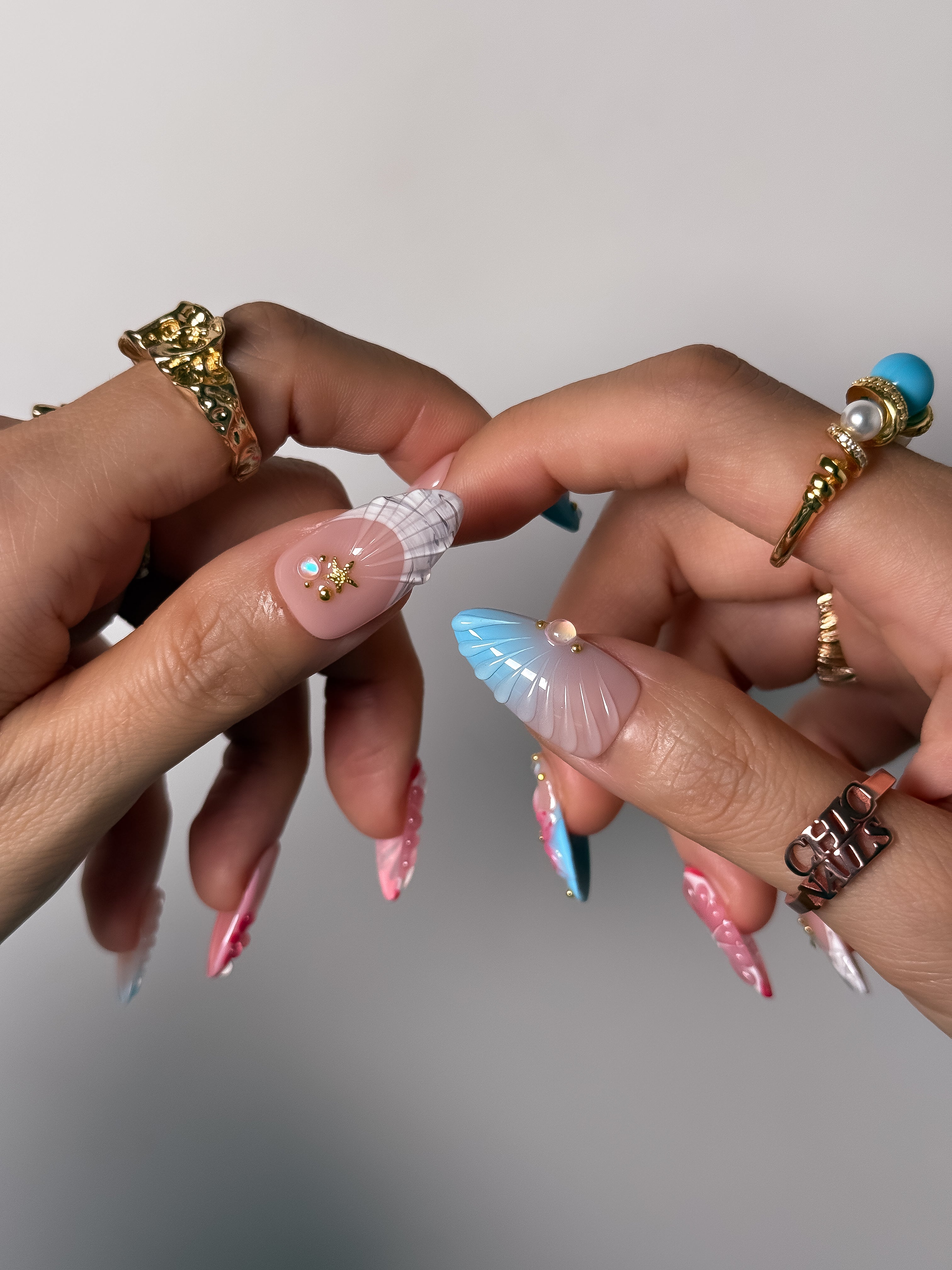 Handmade Pink Citrus Blossom Press On Nails, 3D Floral Fruit Summer Nails, Medium Almond